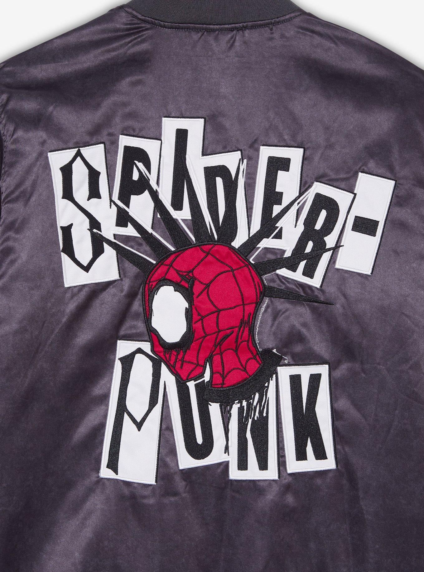 Marvel Spider-Man: Across the Spider-Verse Spider-Punk New London Satin Bomber Jacket &mdash; BoxLunch Exclusive, BLACK, alternate