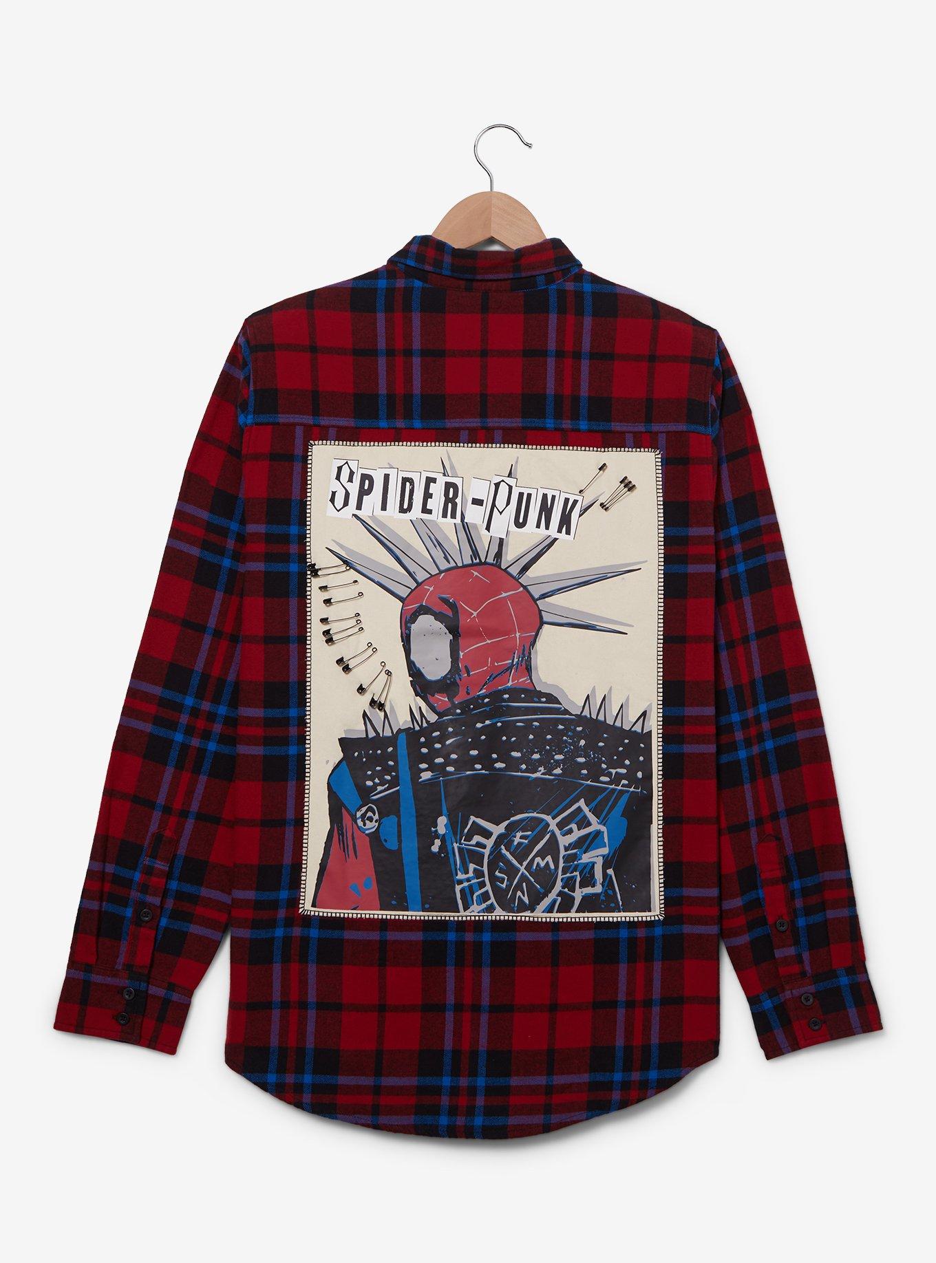 Marvel Spider-Man: Across the Spider-Verse Spider-Punk Icons Flannel - BoxLunch Exclusive, BLACK  RED BLACK, alternate