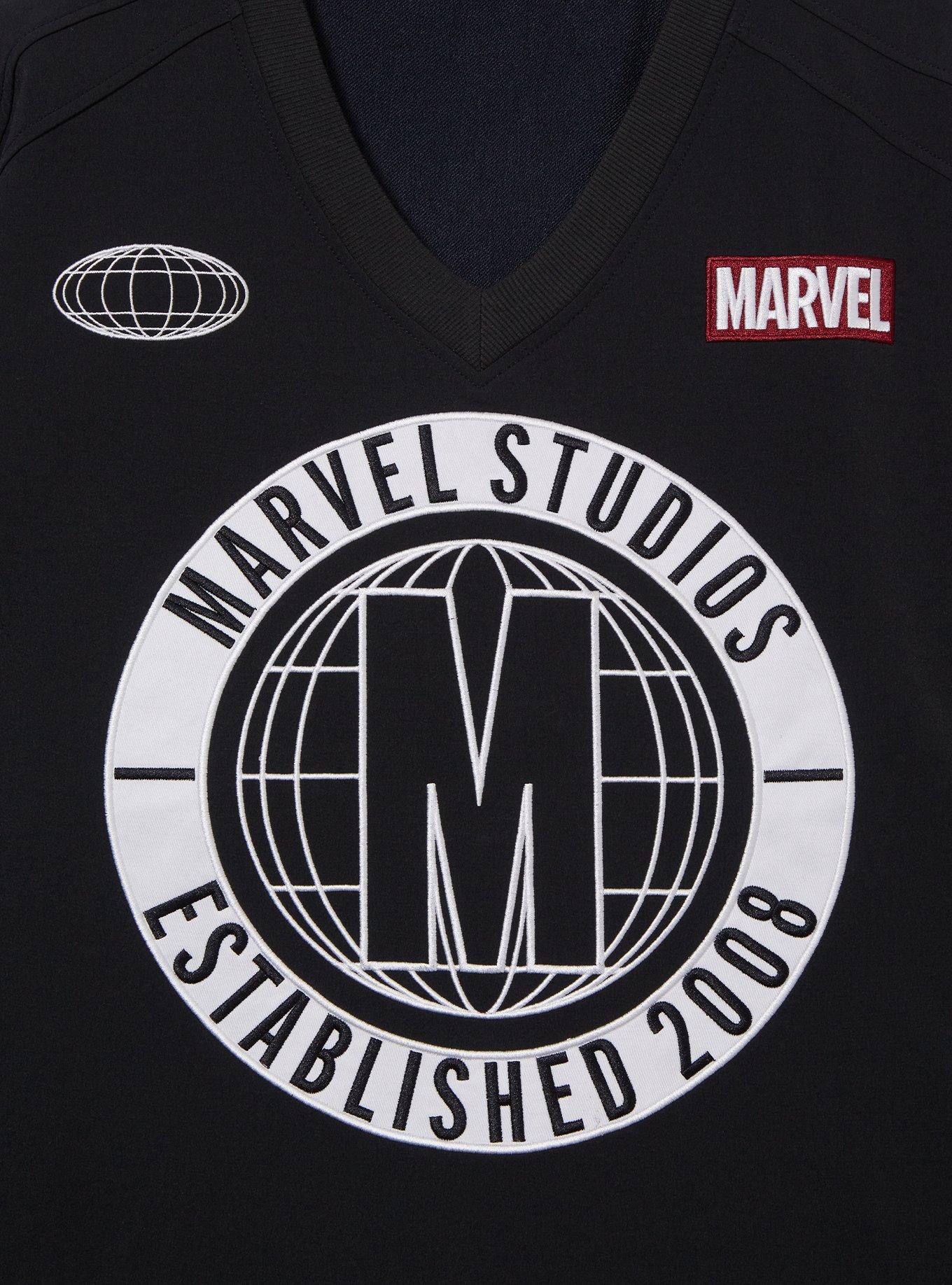 Marvel Studios Embroidered Sports Sweatshirt — BoxLunch Exclusive, CHARCOAL  BLACK, alternate