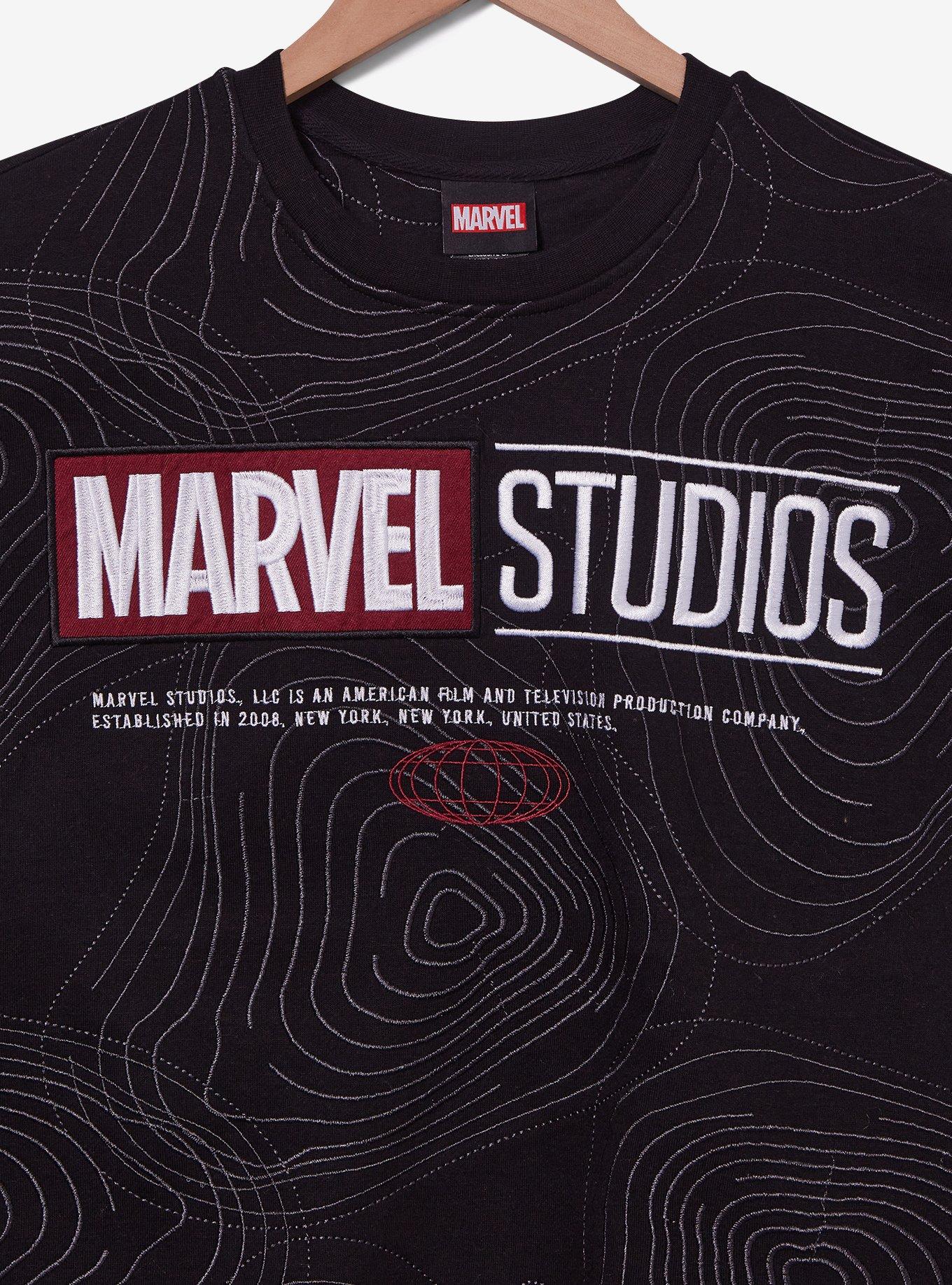 Marvel Studios Logo Topographic Pattern Crewneck — BoxLunch Exclusive, BLACK, alternate