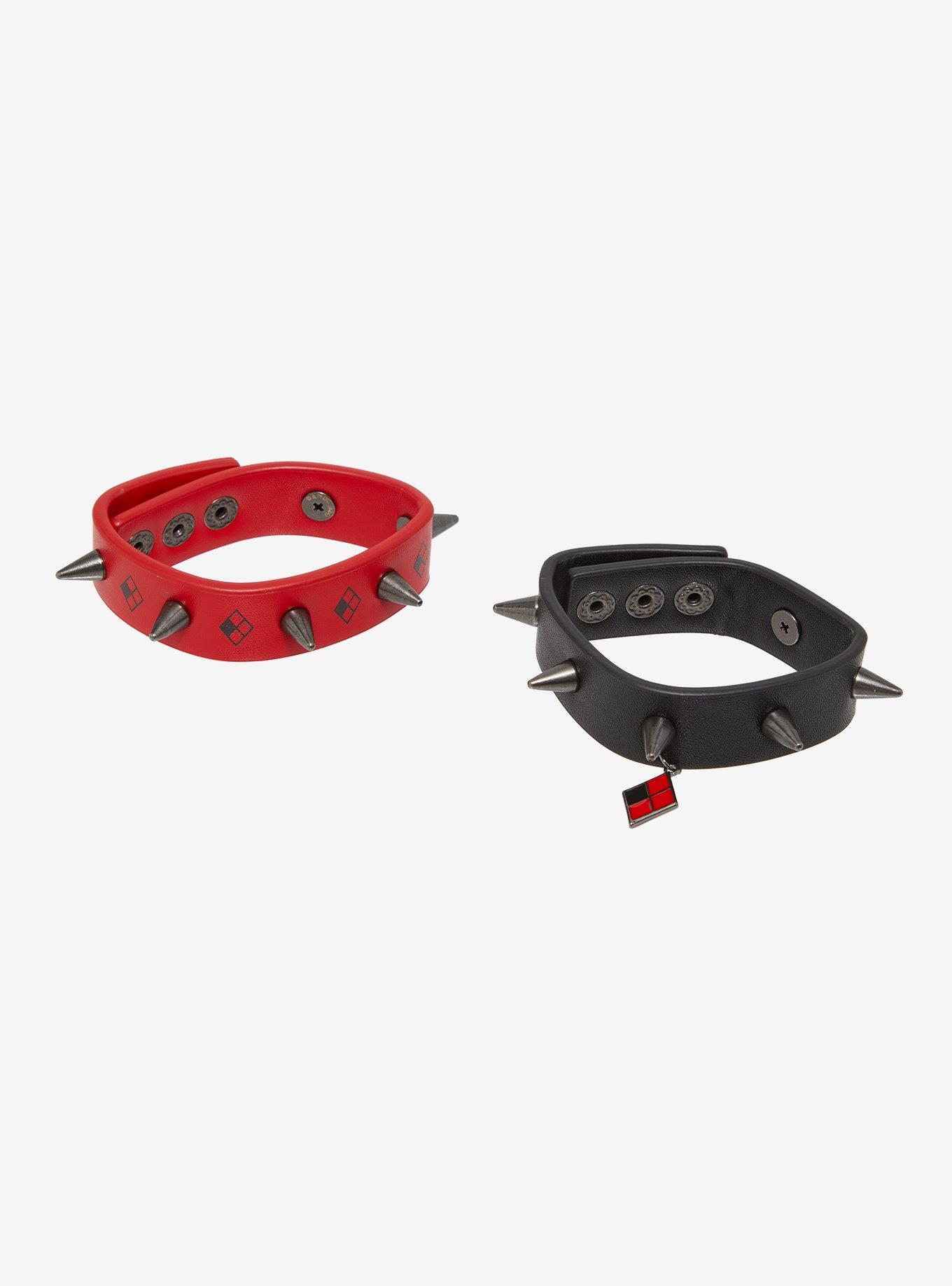 DC Comics Batman Harley Quinn Spike Faux Leather Bracelet Set, , alternate