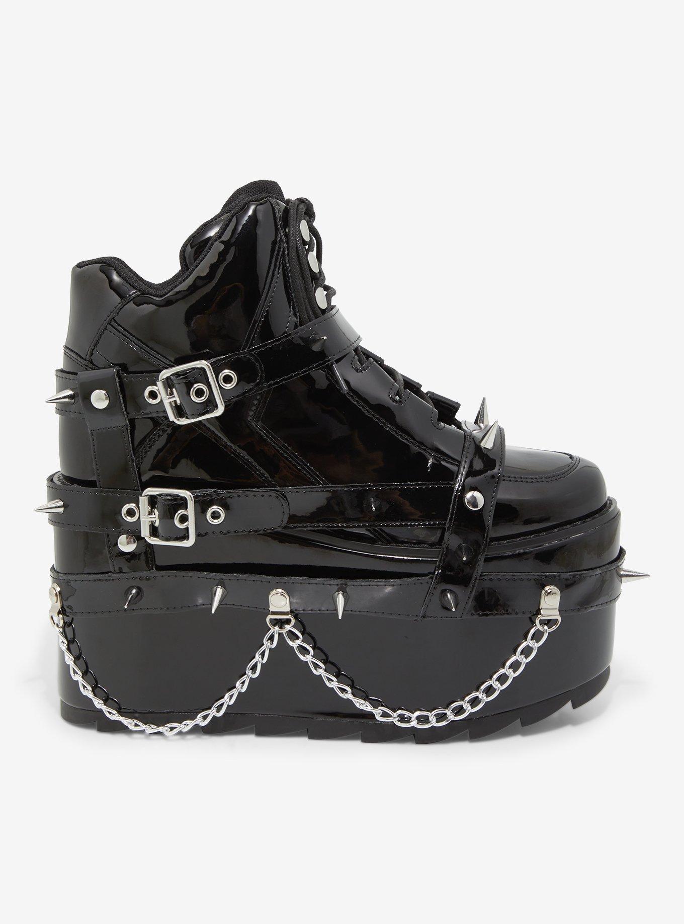 YRU Black Shiny Spike Qozmo Sneakers, MULTI, alternate