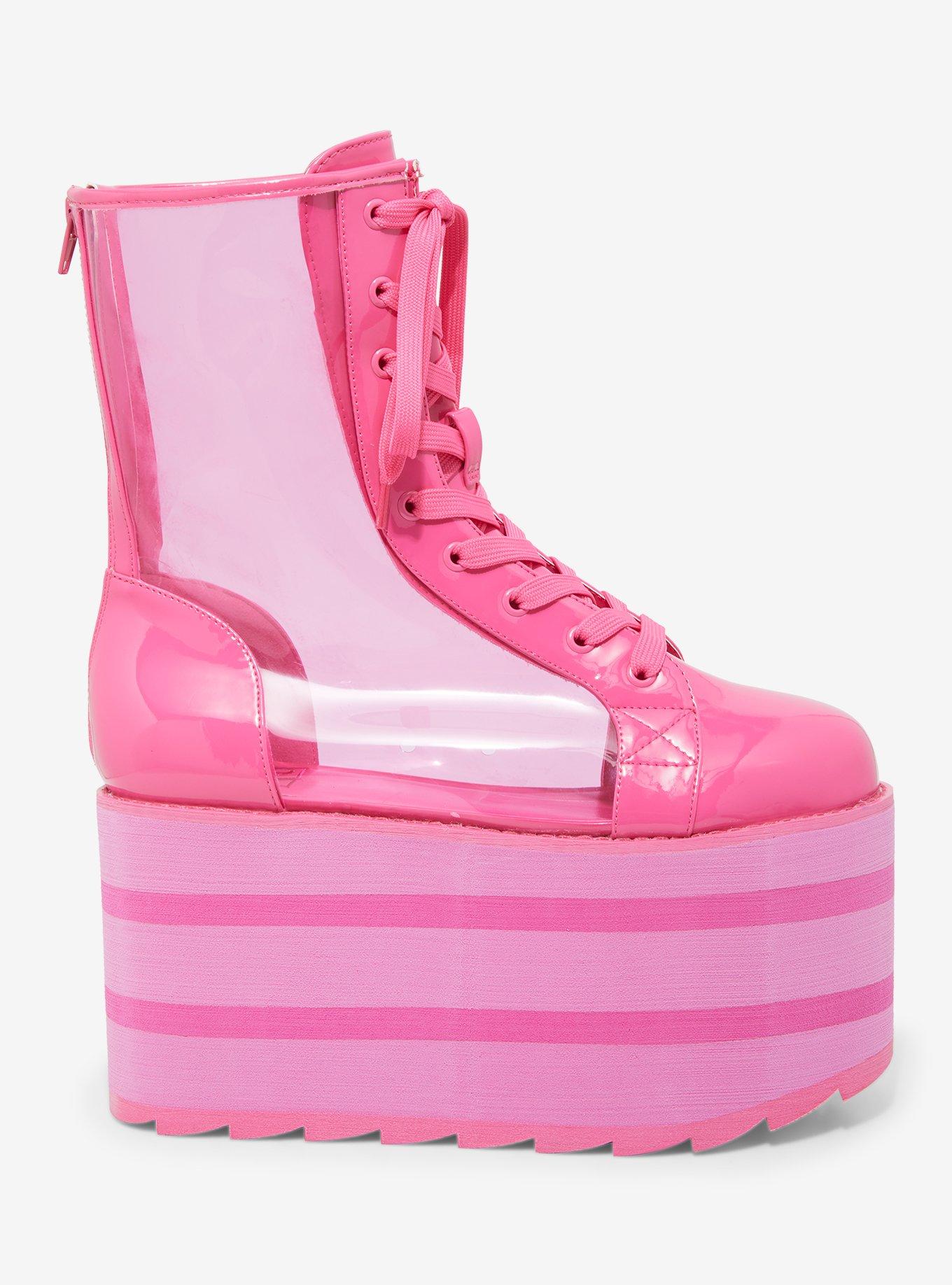 YRU Pink Transparent Platform Sneakers, , hi-res