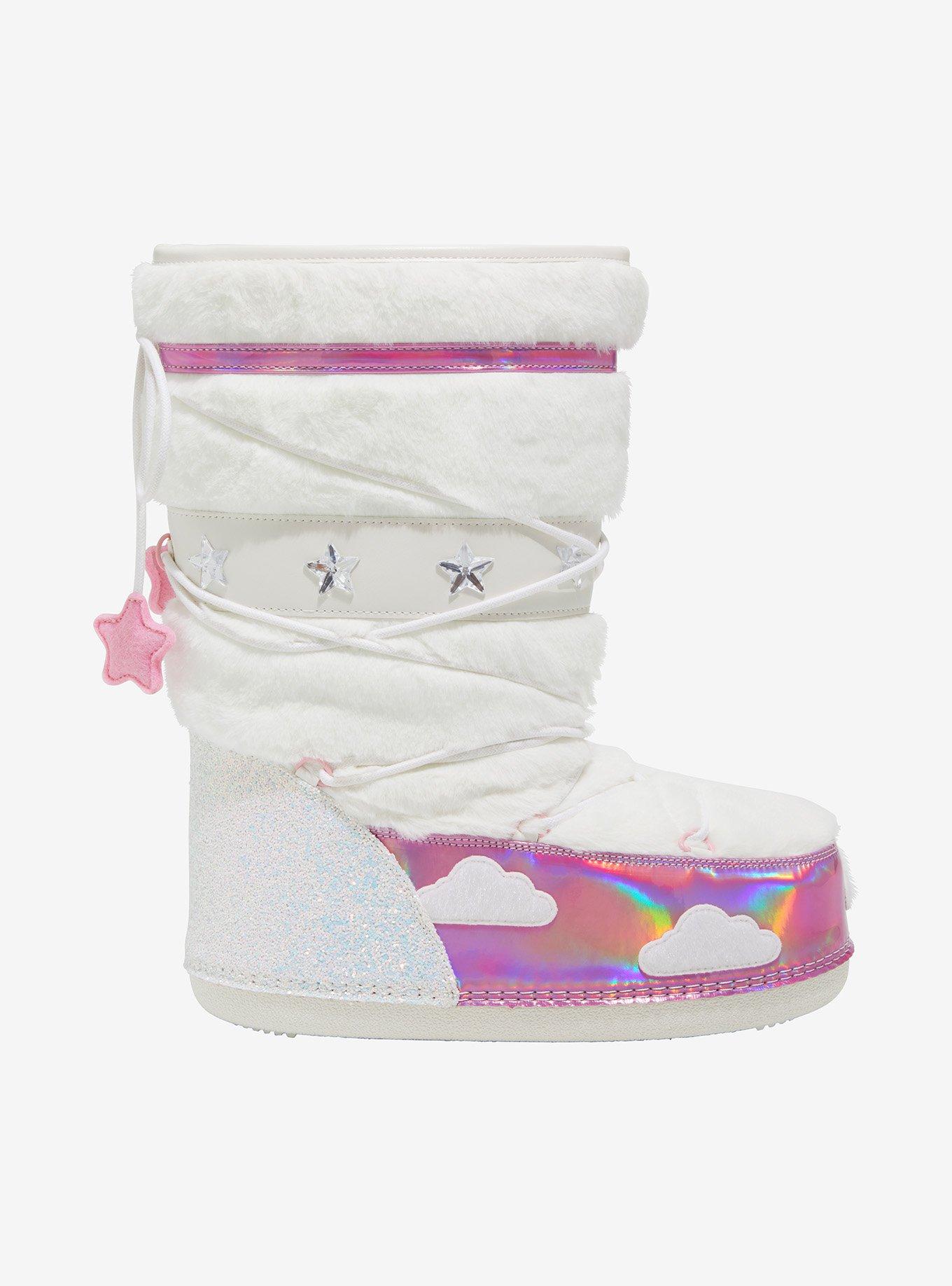 YRU White & Pink Blizzy Sky Fuzzy Boots, , hi-res
