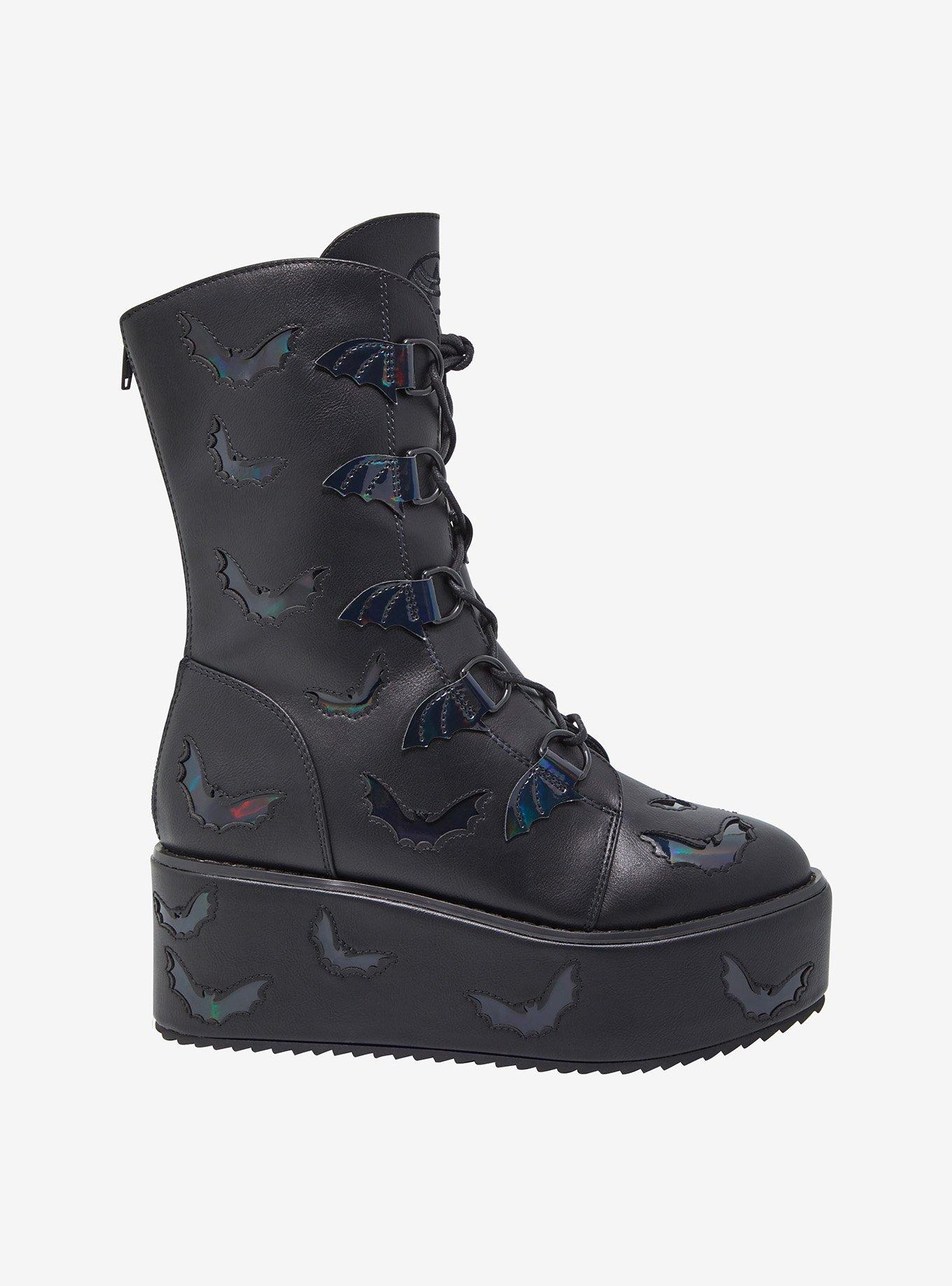 Strange Cvlt Black Bat Reflective Platform Boots, MULTI, alternate