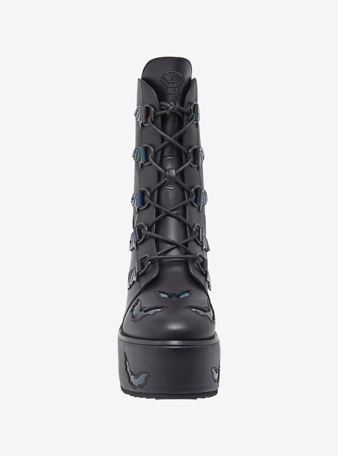 Strange Cvlt Black Bat Reflective Platform Boots, MULTI, alternate