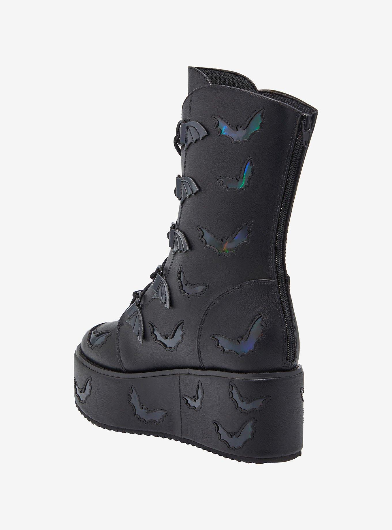 Strange Cvlt Black Bat Reflective Platform Boots, MULTI, alternate