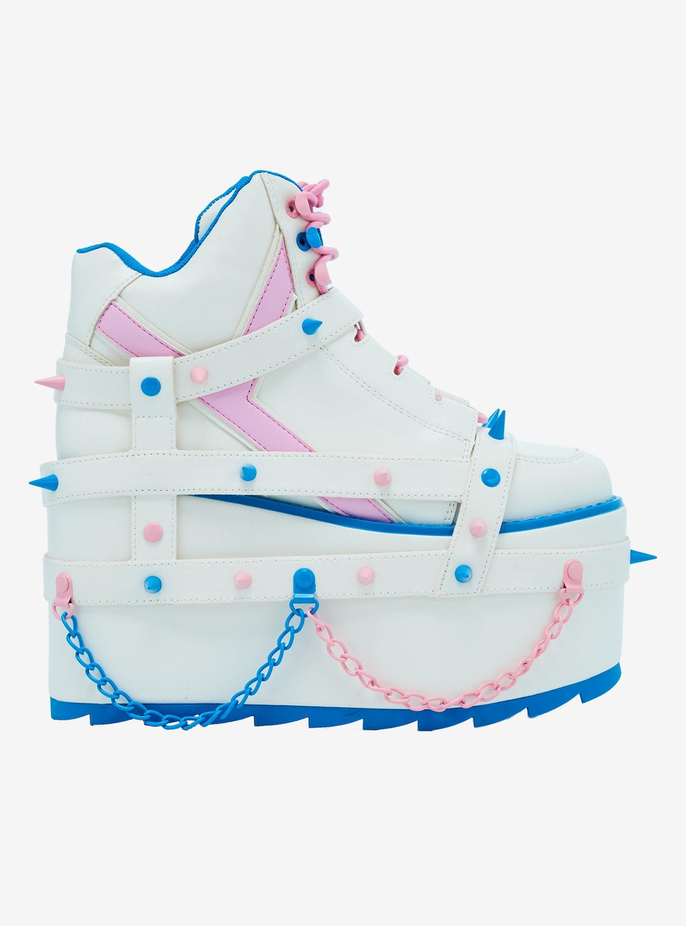 YRU White Pastel Spike & Chain Qozmo Platform Sneakers, MULTI, alternate