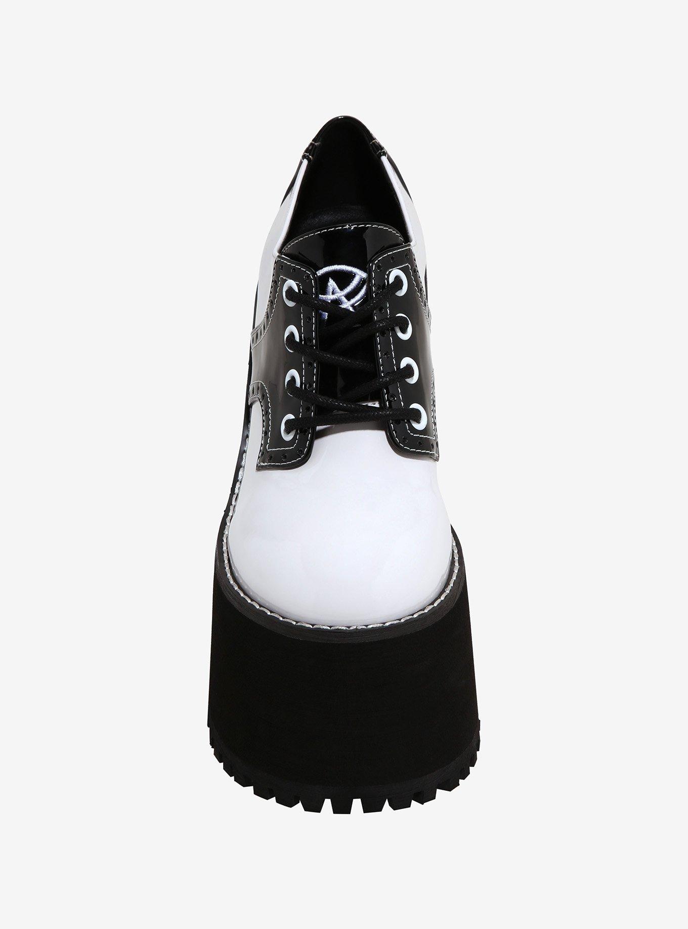 Strange Cvlt Black & White Sadie Platform Heels