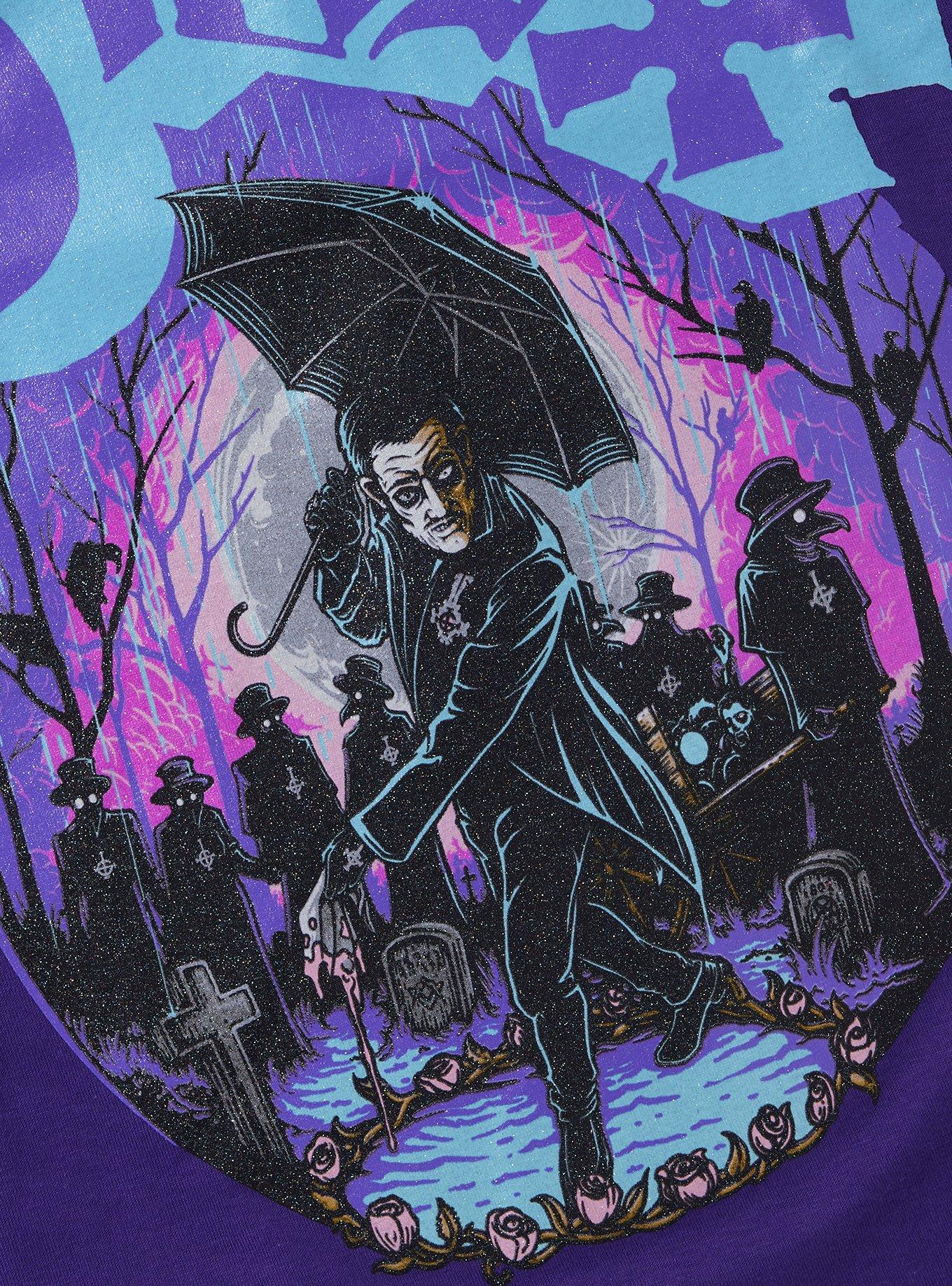 Ghost Unholy Cemetery Gathering Glitter Boyfriend Fit Girls T-Shirt, PURPLE, alternate