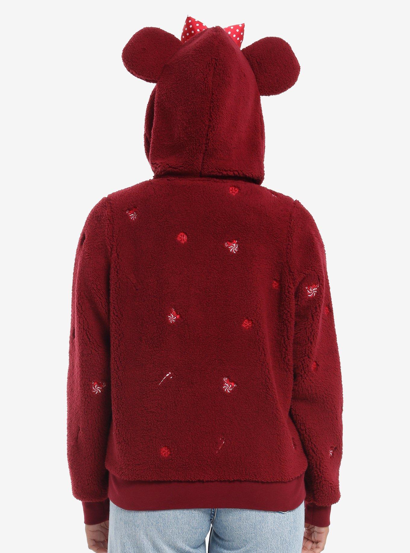 Her Universe Disney Minnie Mouse Peppermint Sherpa Hoodie Her Universe Exclusive, BURGUNDY, alternate