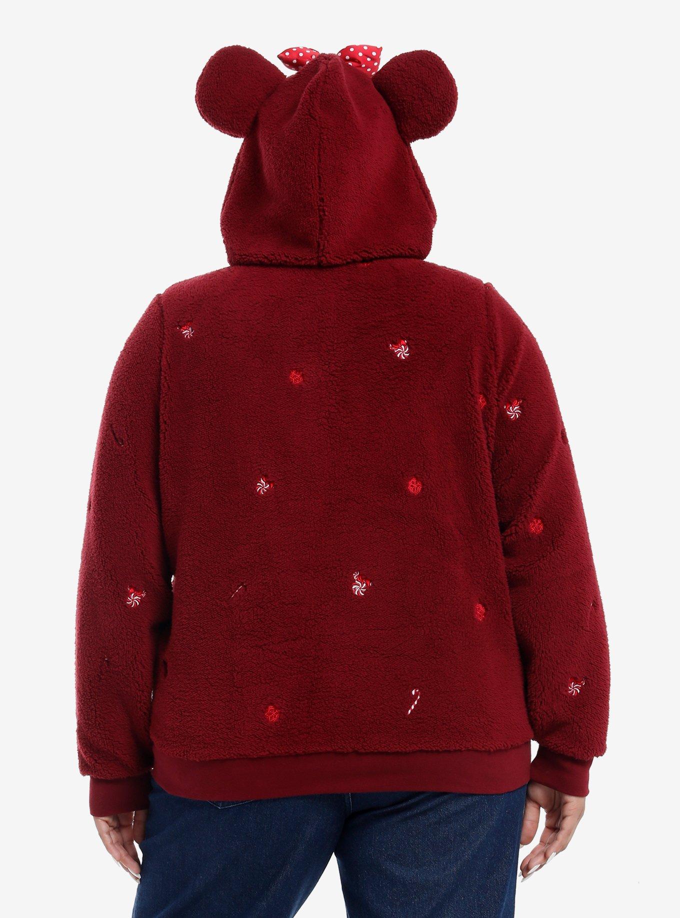 Her Universe Disney Minnie Mouse Peppermint Sherpa Hoodie Plus Size Her Universe Exclusive, BURGUNDY, alternate