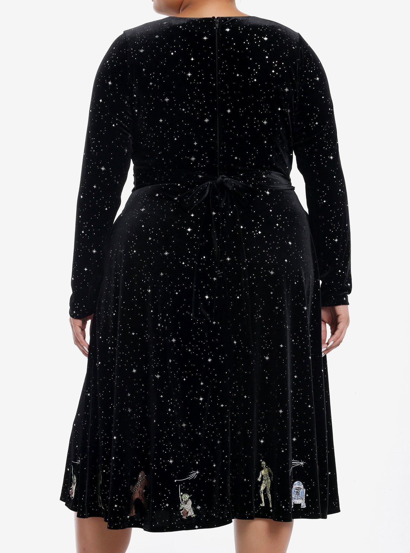 Her Universe Star Wars Galaxy Characters Velvet Long-Sleeve Dress Plus Size Her Universe Exclusive, MULTI, alternate