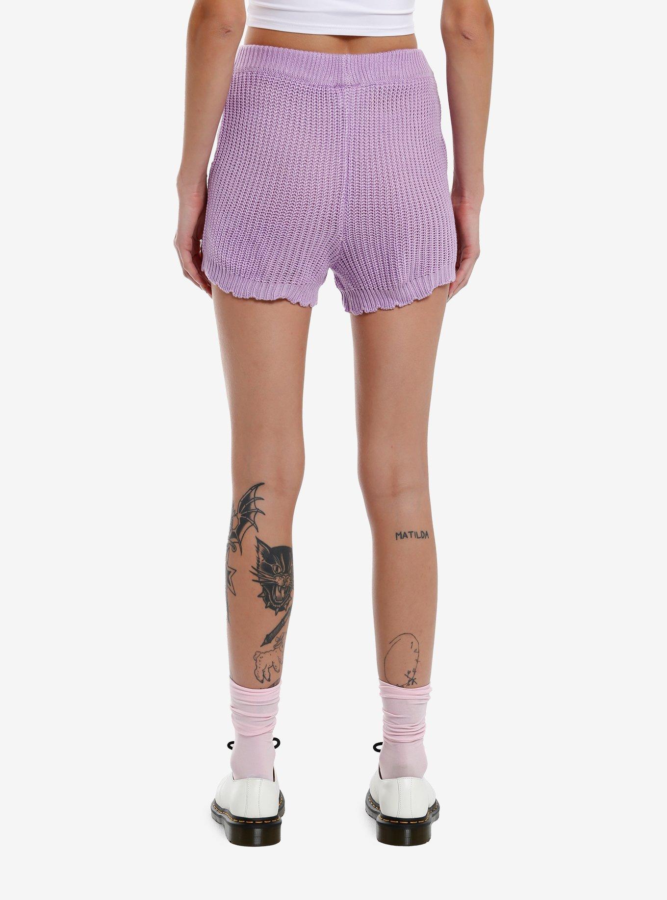 Sweet Society Pastel Purple Ghost Knit Lounge Shorts, , hi-res