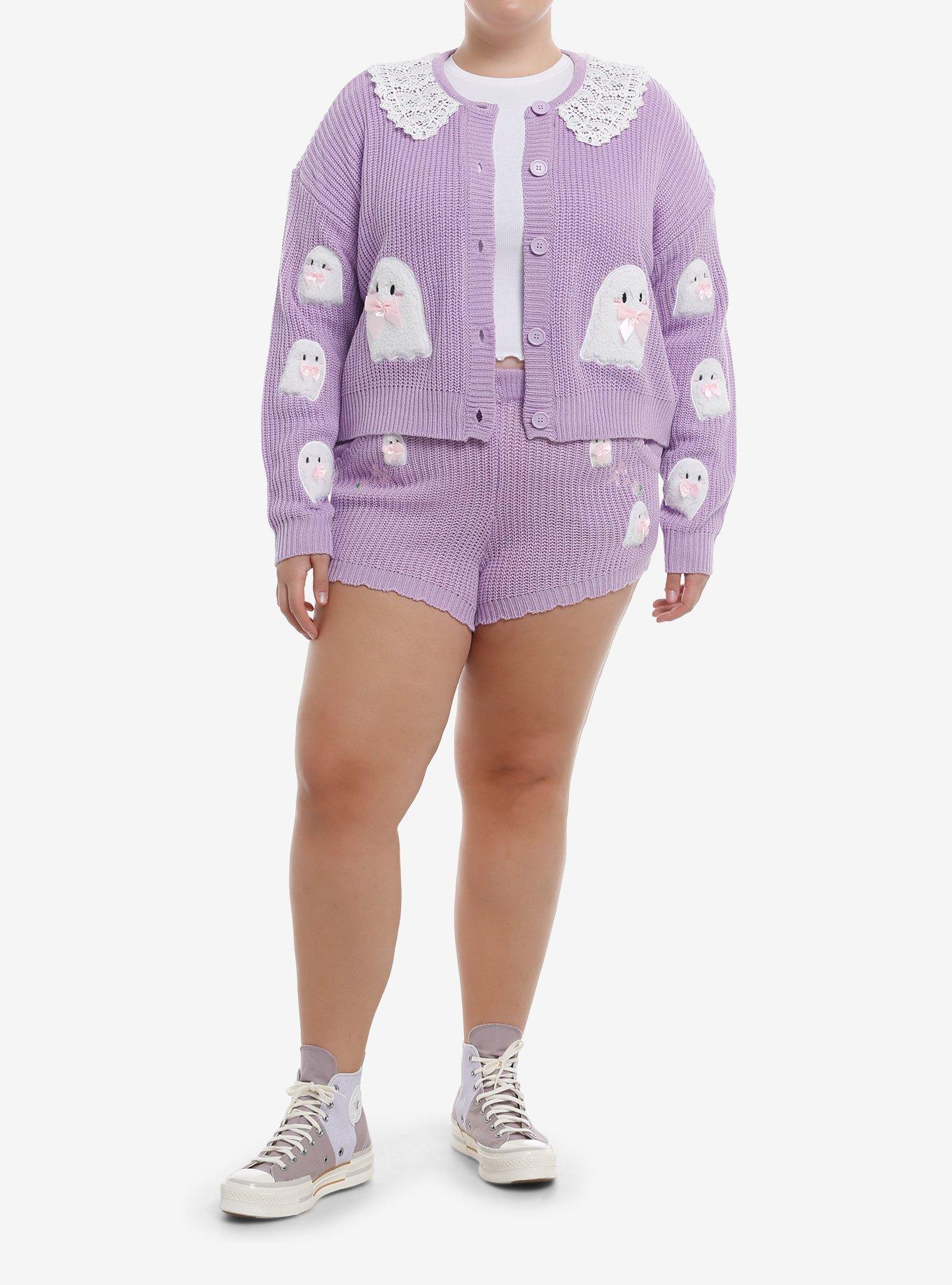 Sweet Society Pastel Purple Ghost Knit Lounge Shorts Plus Size, LAVENDER, alternate