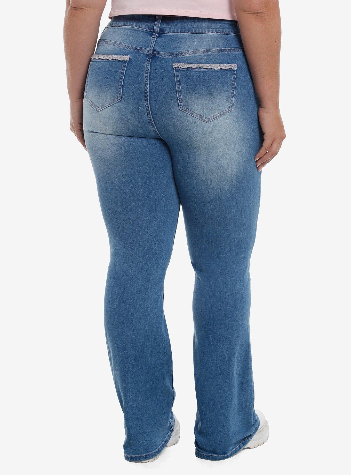 Pink Rosette Ribbon Jeans Plus Size, , hi-res