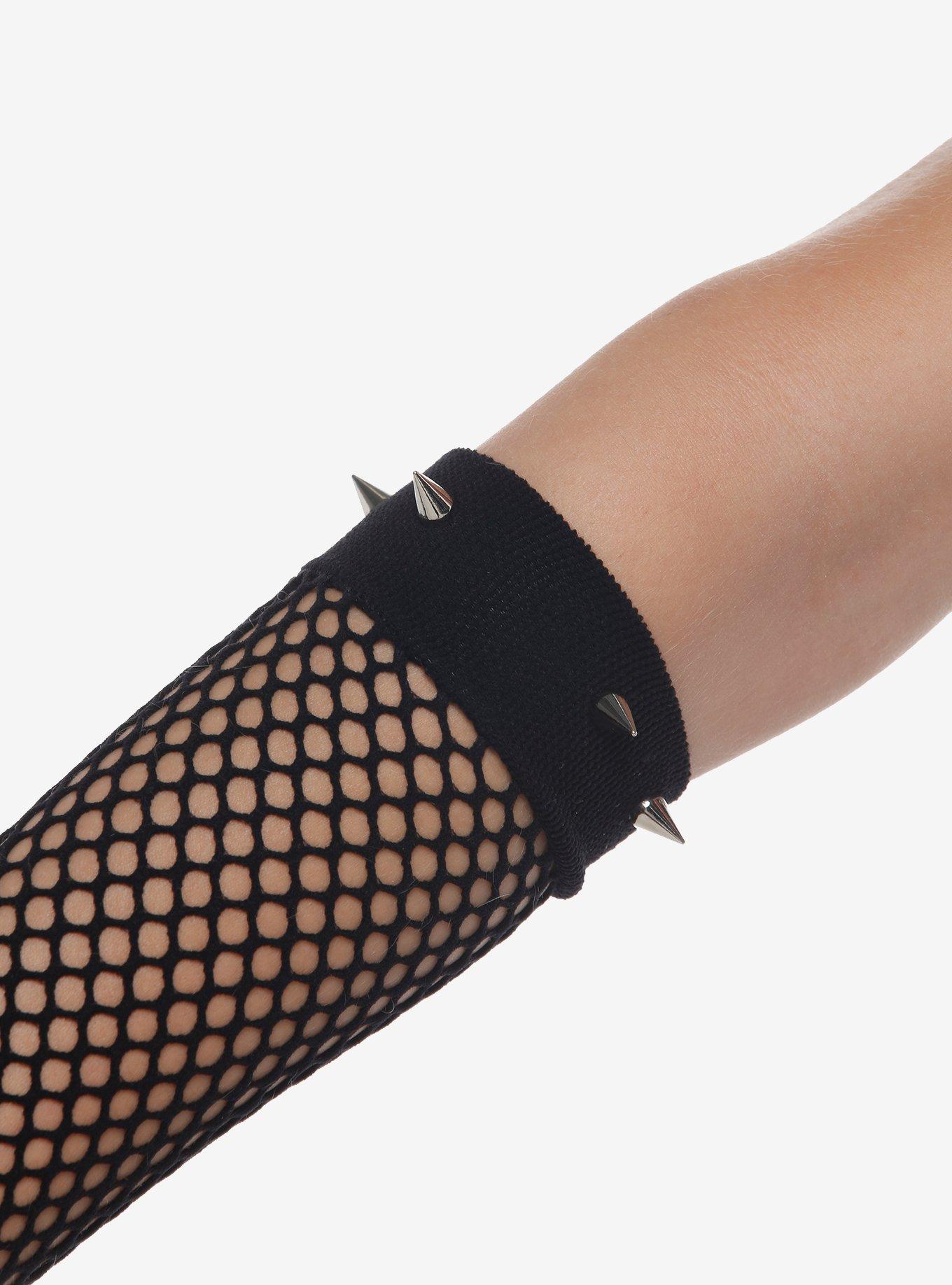 Black Fishnet Spike Stud Arm Warmers, , alternate