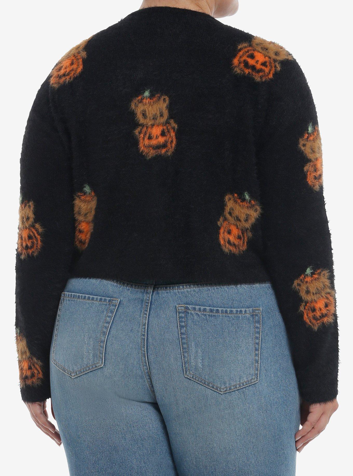 Sweet Society Teddy Pumpkin Girls Fuzzy Crop Sweater Plus Size, BLACK, alternate