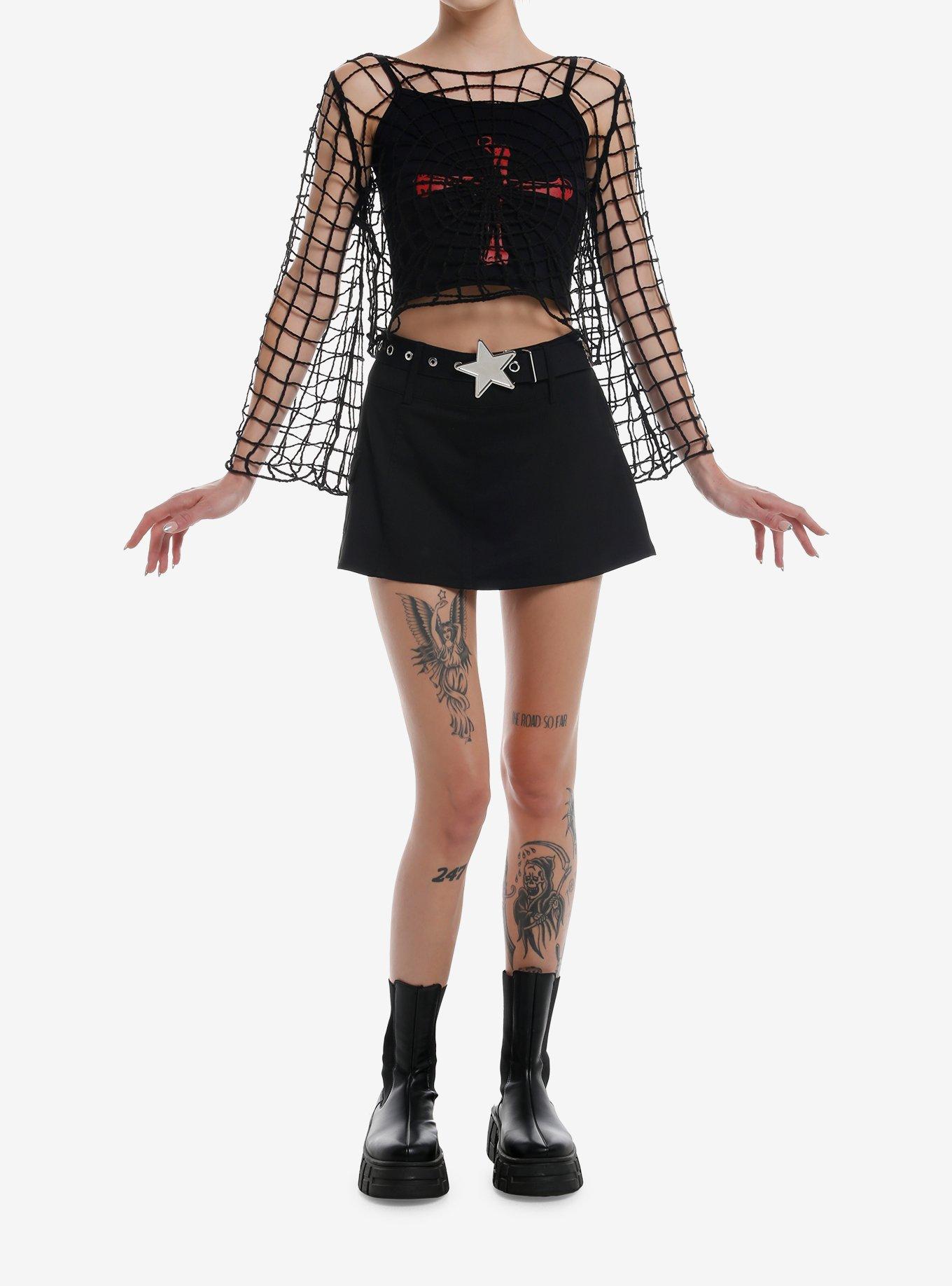 Social Collision Spiderweb Knit Girls Twofer Long-Sleeve Top, , hi-res