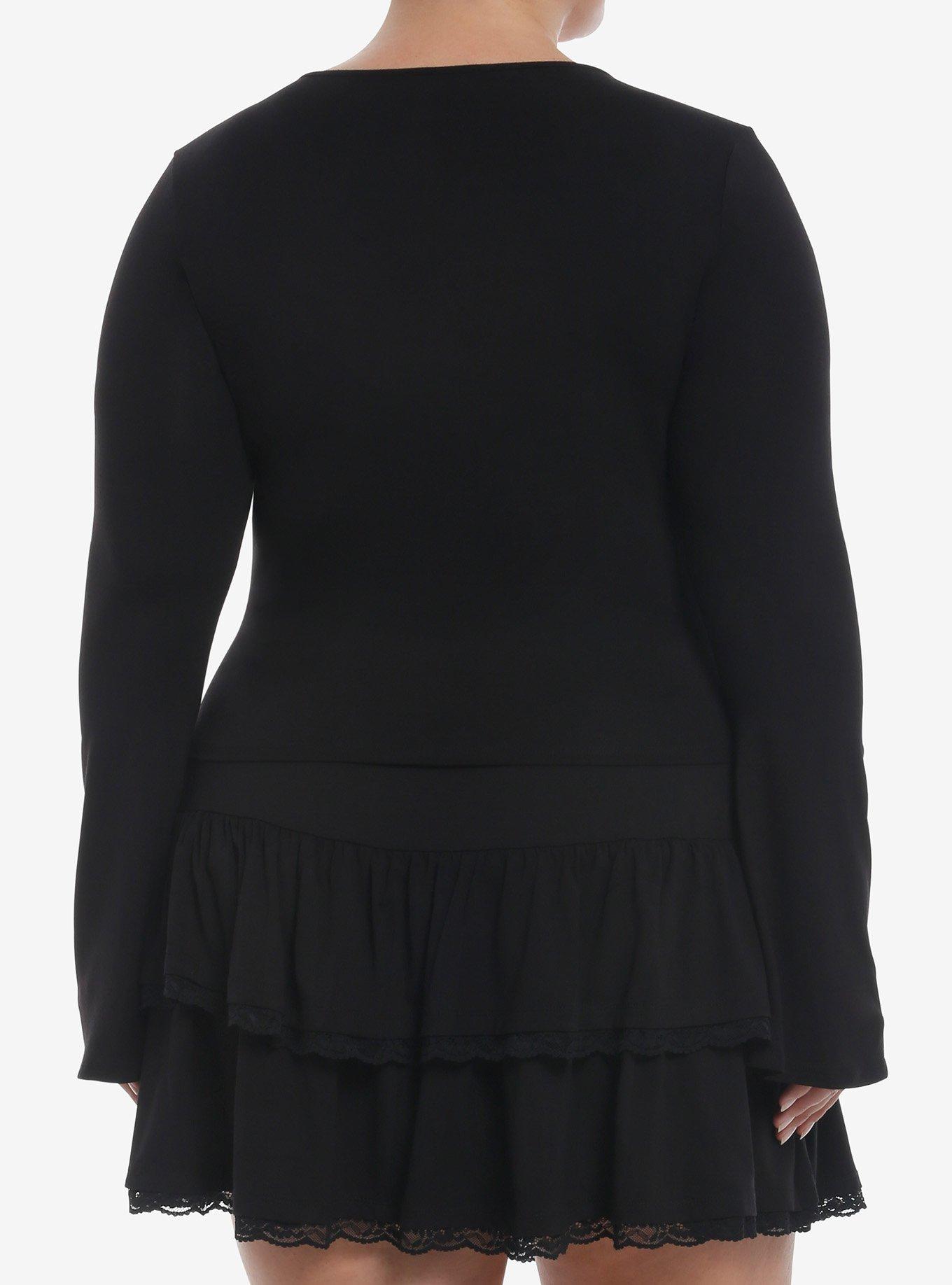 Cosmic Aura Bat Wing Cross Girls Bell Sleeve Top Plus Size, BLACK, alternate