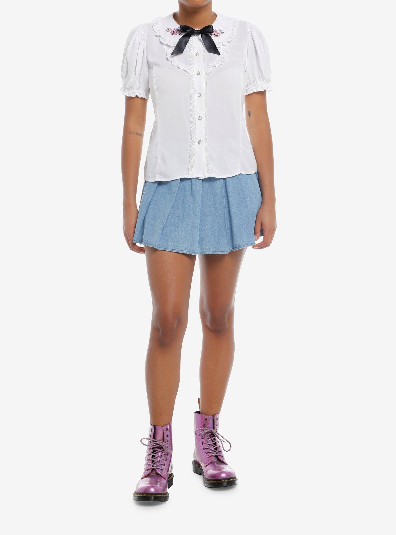 Sweet Society Pink Jack-O'-Lanterns Ruffle Collar Girls Top, , hi-res