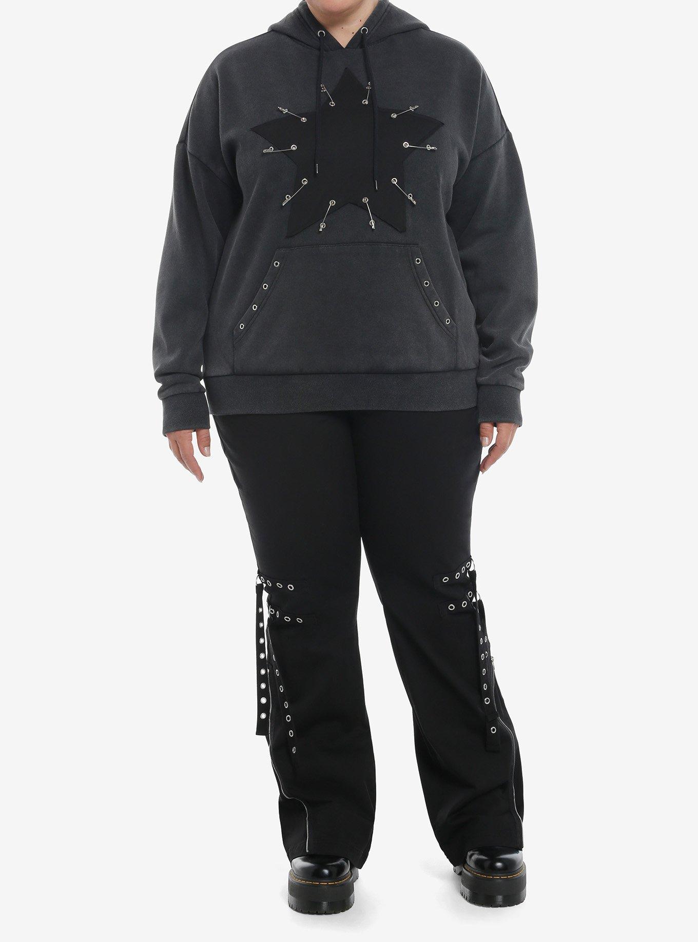 Social Collison Star Safety Pin Wash Girls Hoodie Plus Size, , hi-res