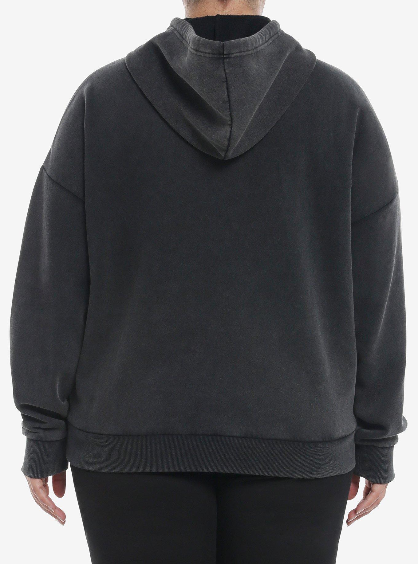 Social Collison Star Safety Pin Wash Girls Hoodie Plus Size, BLACK, alternate