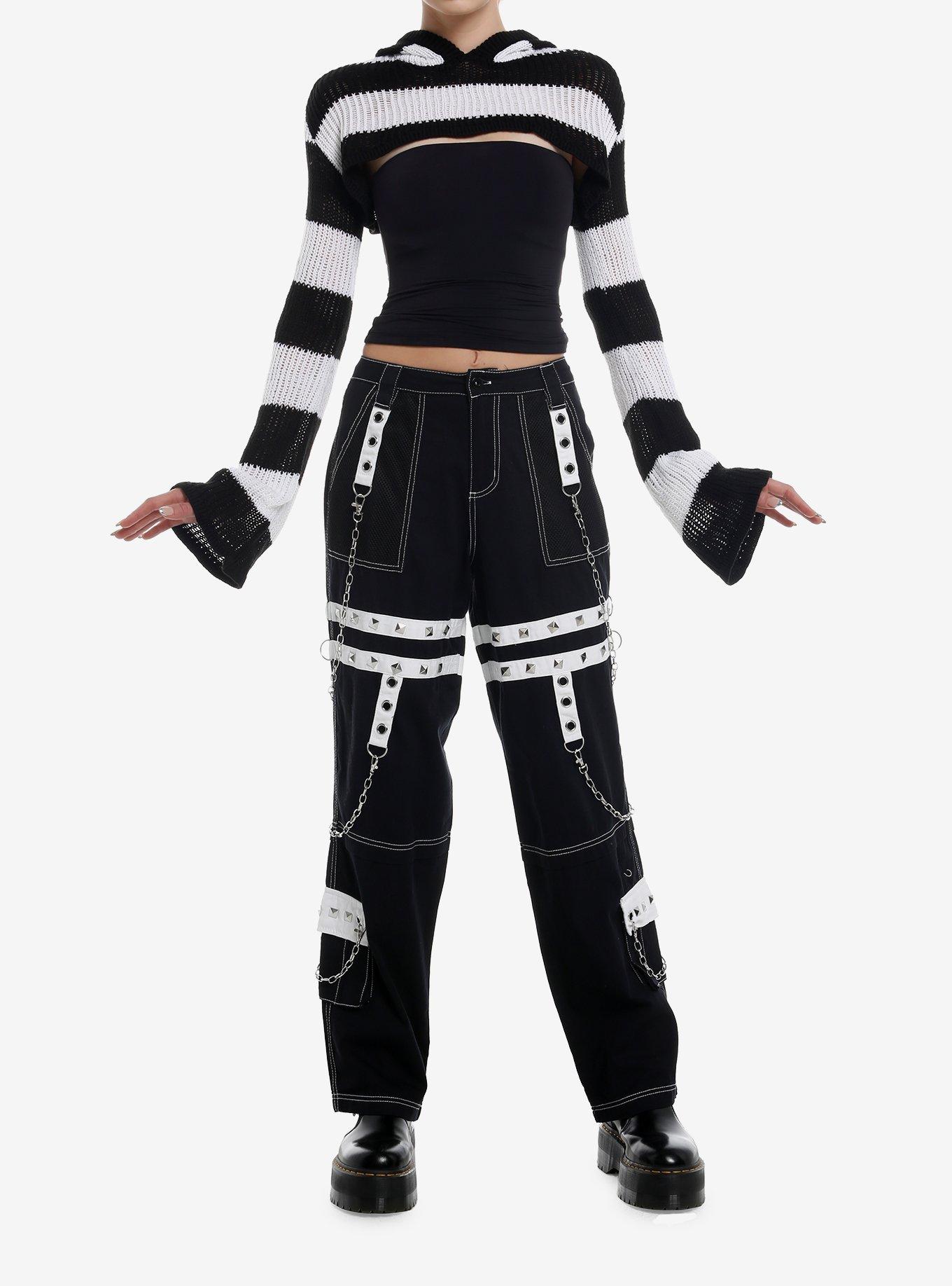 Social Collision Black & White Knit Hooded Bolero Girls Crop Shrug, , alternate