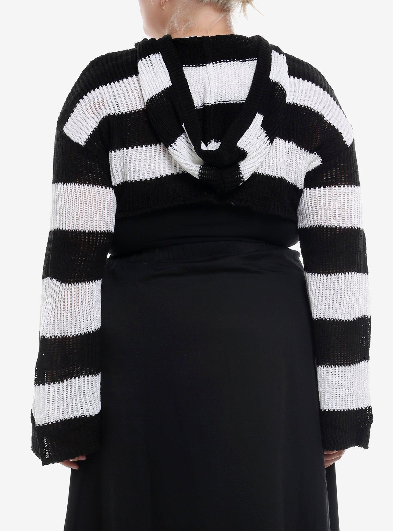 Social Collision Black & White Knit Hooded Bolero Girls Crop Shrug Plus