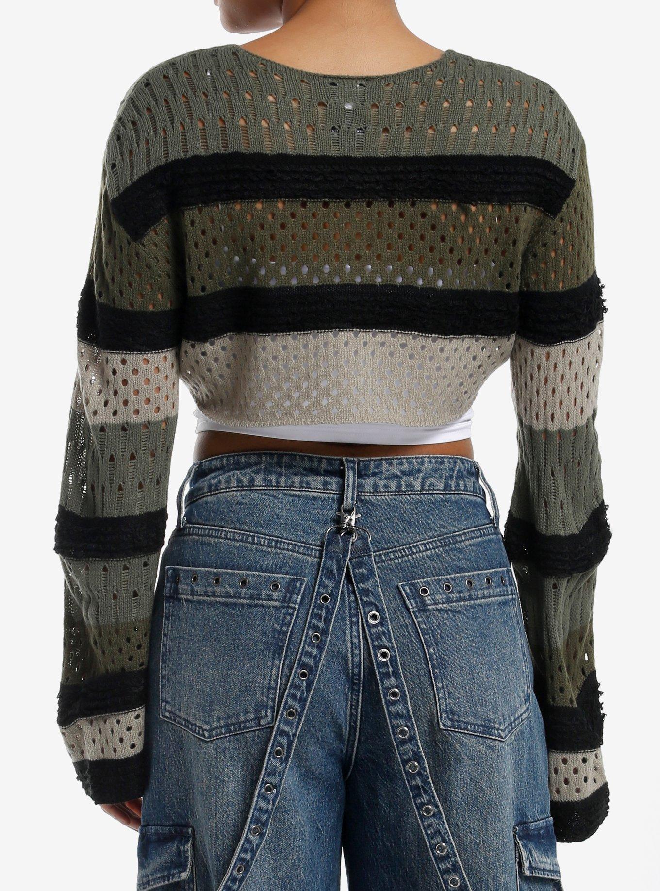 Social Collision Green Stripe Bolero Girls Crop Shrug, GREEN, alternate