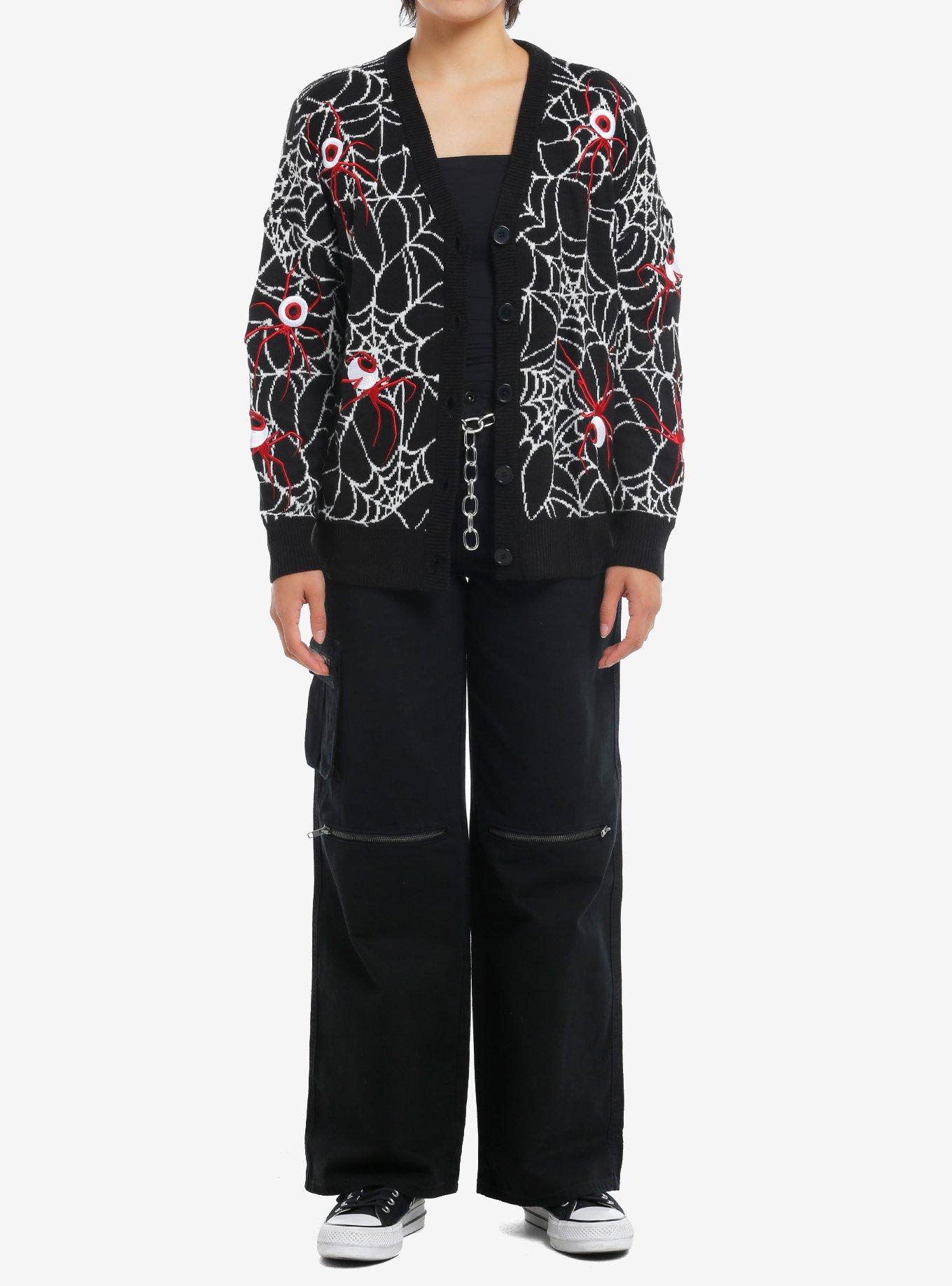 Social Collision Spiderweb Eyeball Girls Cardigan, , alternate