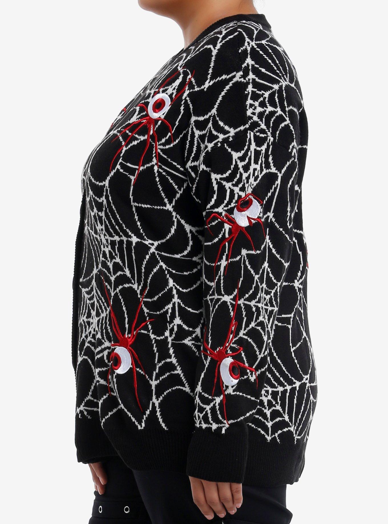 Social Collision Spiderweb Eyeball Girls Cardigan Plus Size, , alternate