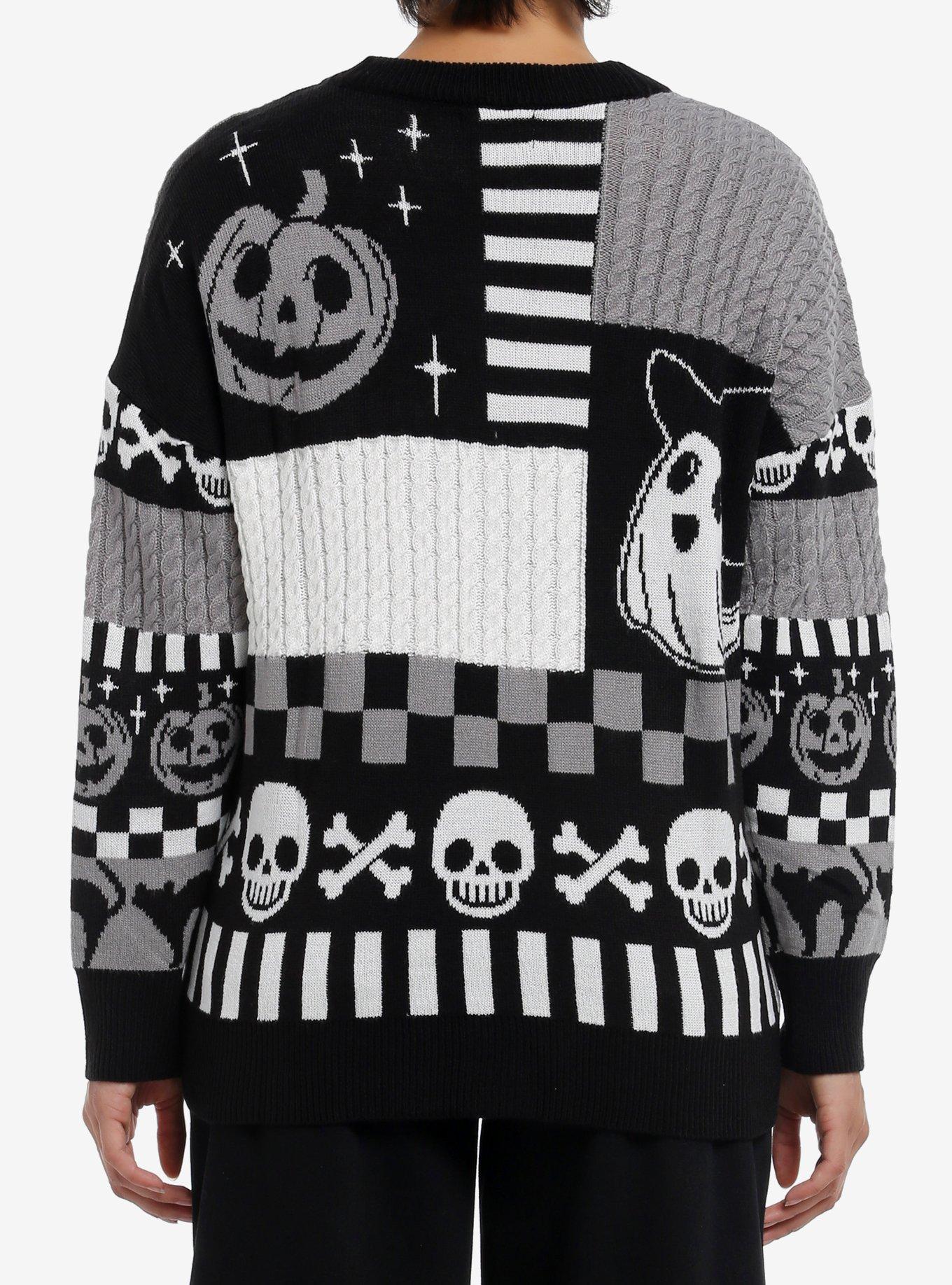 Sweet Society Black & White Ghost Patchwork Girls Cardigan, , alternate