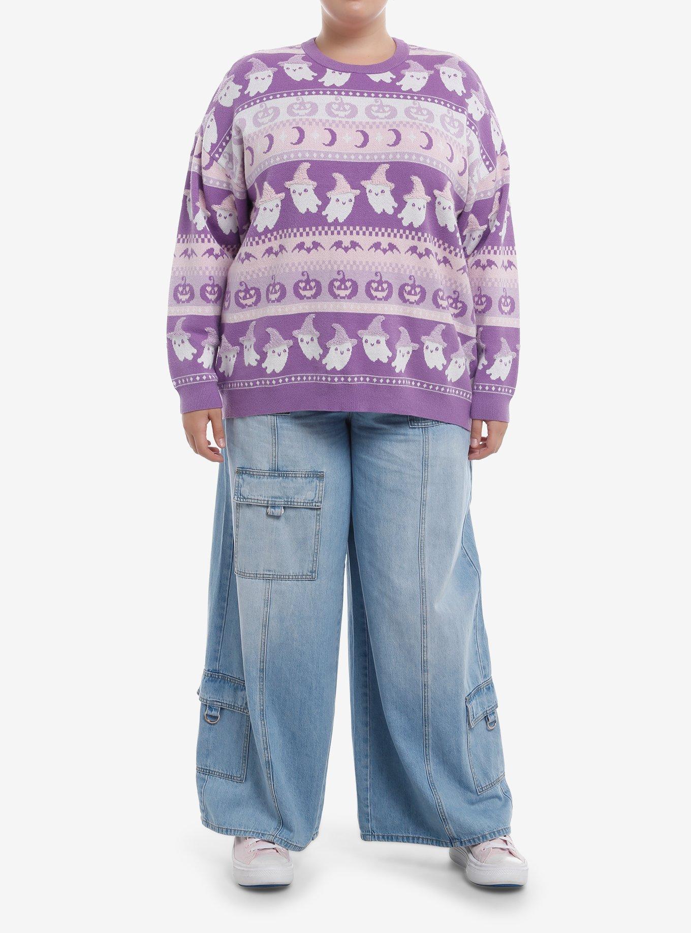 Sweet Society Pastel Ghosts & Jack-O'-Lanterns Fair Isle Girls Sweater Plus Size, , alternate - view 2
