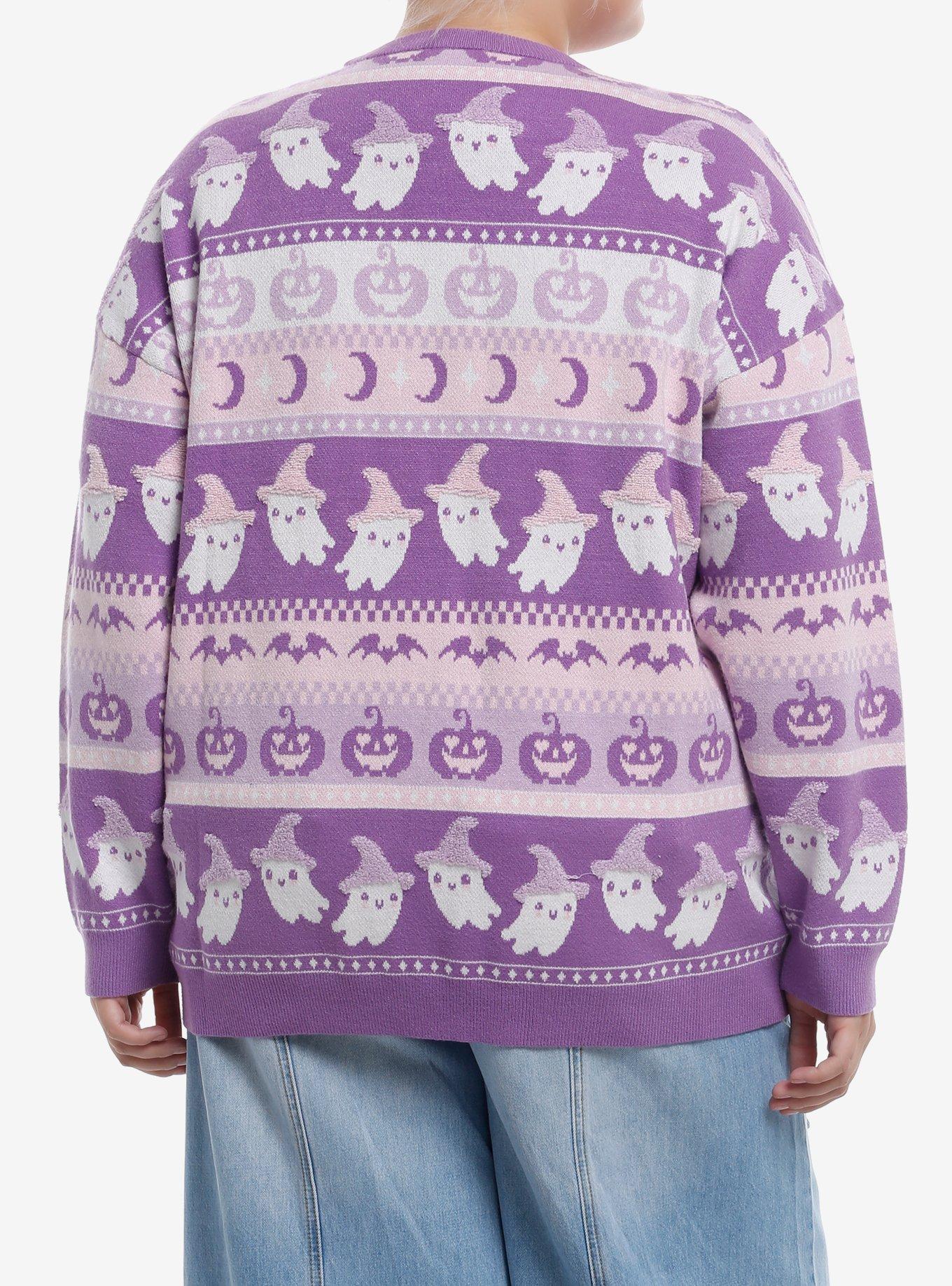Sweet Society Pastel Ghosts & Jack-O'-Lanterns Fair Isle Girls Sweater Plus Size, , alternate - view 3