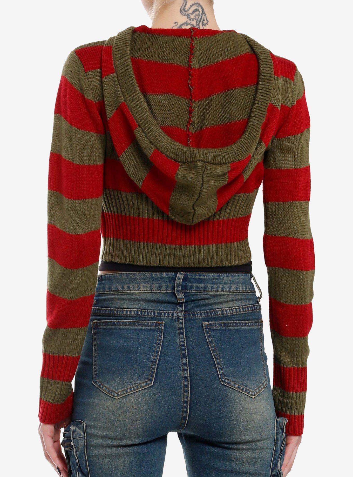 A Nightmare On Elm Street Stripe Girls Crop Knit Hoodie, MULTI, alternate