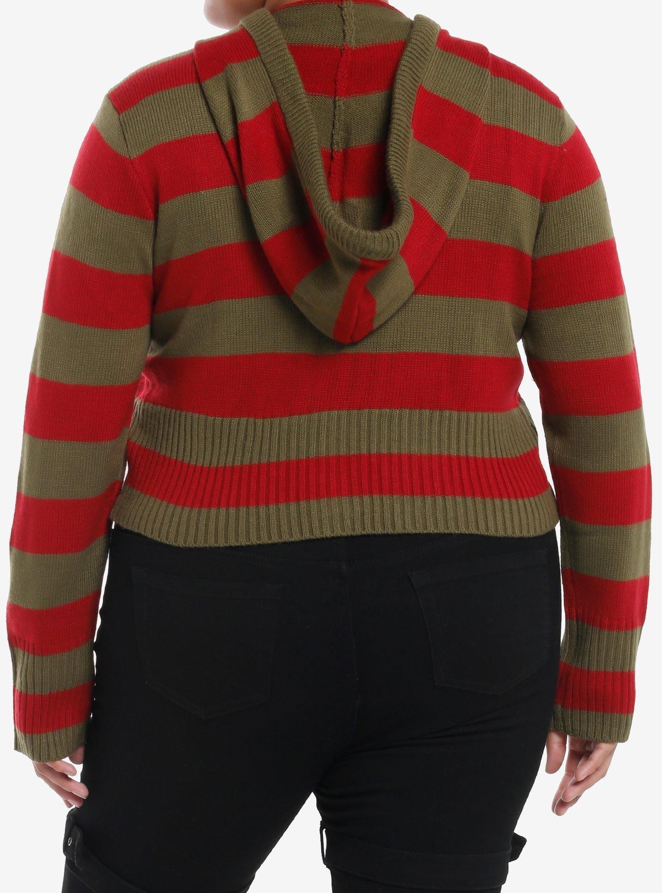 A Nightmare On Elm Street Stripe Girls Crop Knit Hoodie Plus Size, MULTI, alternate