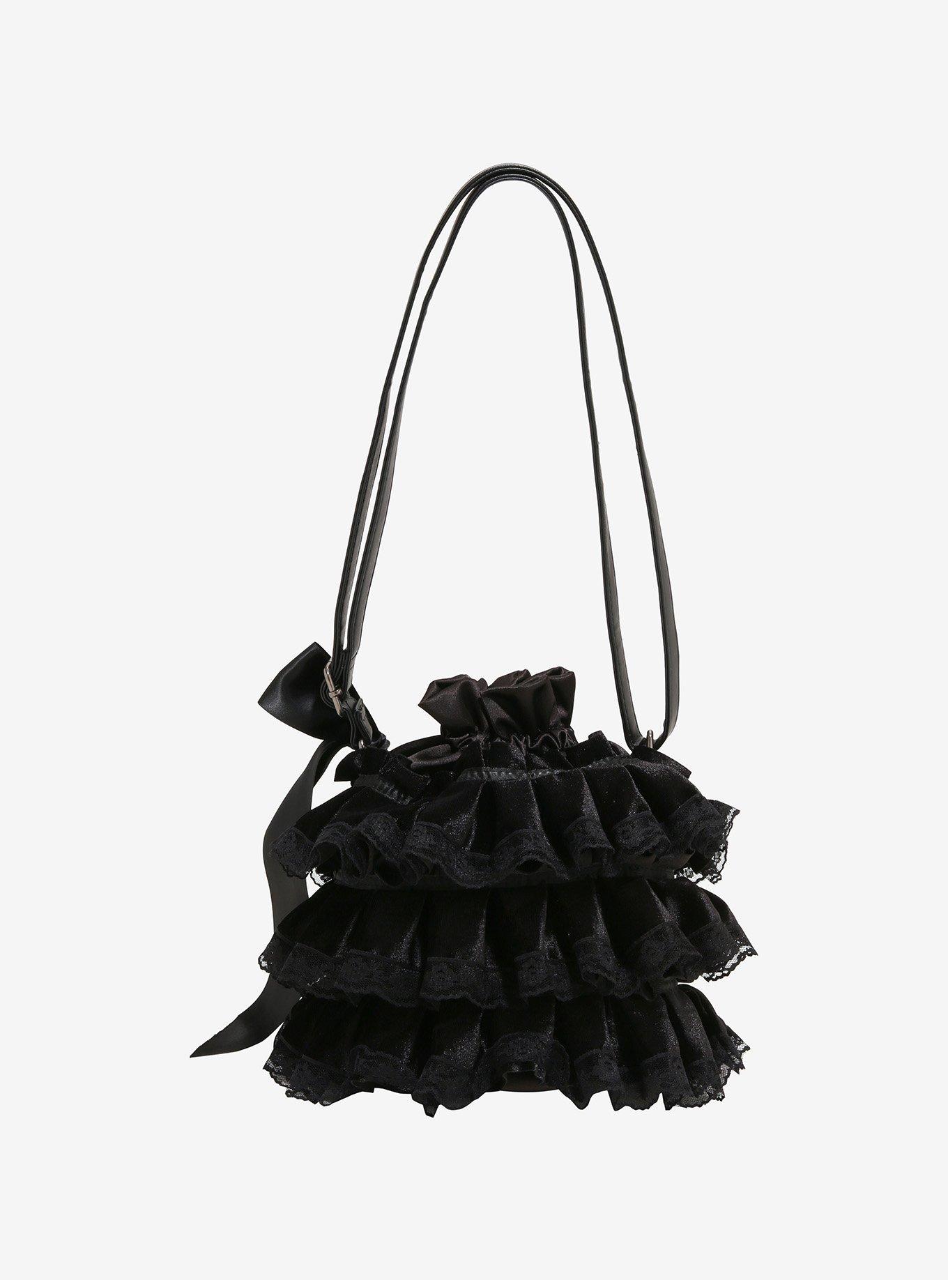 Black Ruffle Chain Bucket Bag Hot Topic Exclusive, , alternate