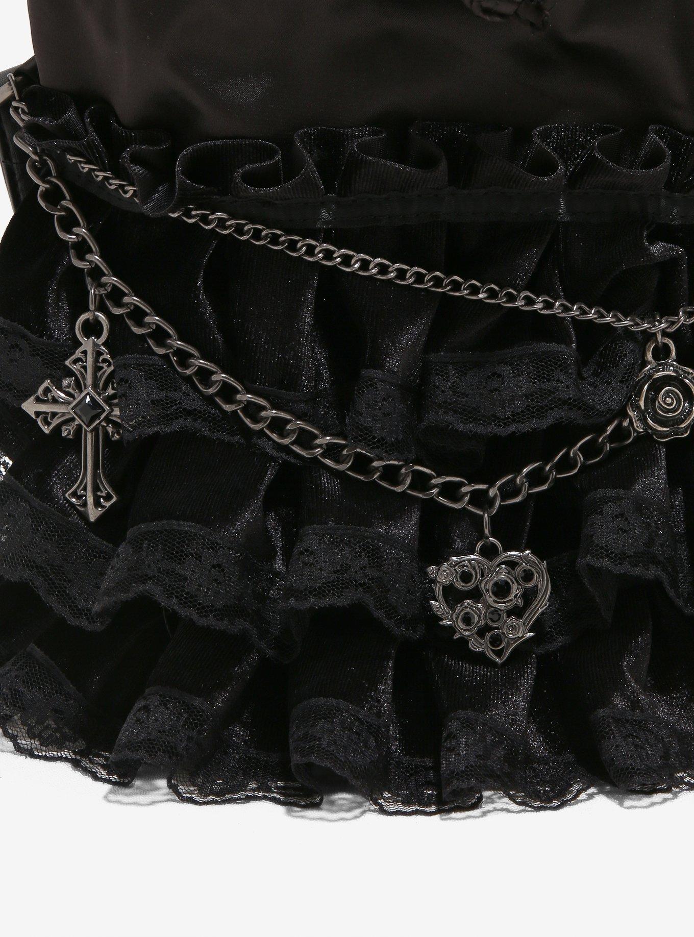 Black Ruffle Chain Bucket Bag Hot Topic Exclusive, , alternate