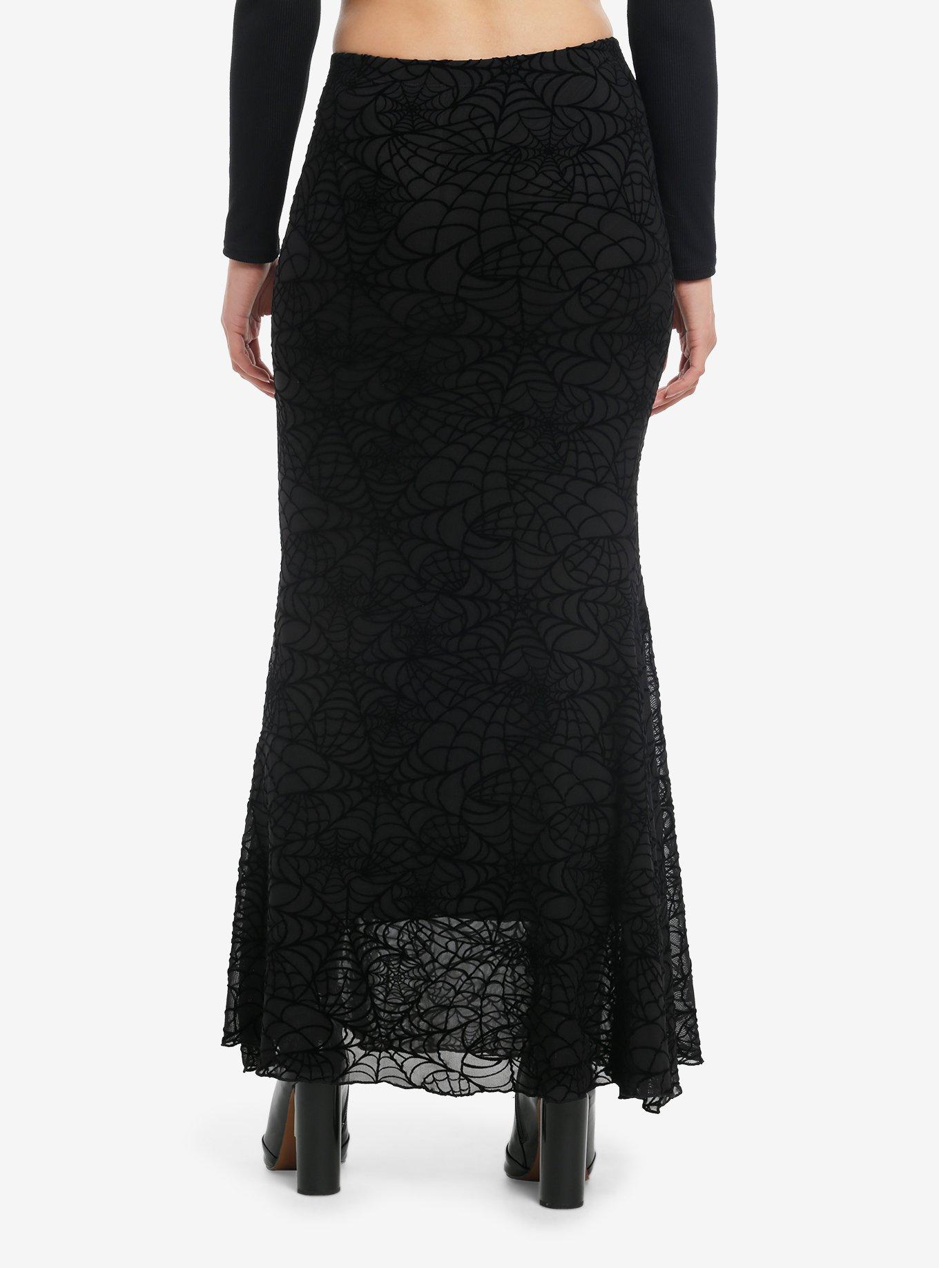 Cosmic Aura Black Velvet Spiderweb Maxi Mermaid Skirt, BLACK, alternate