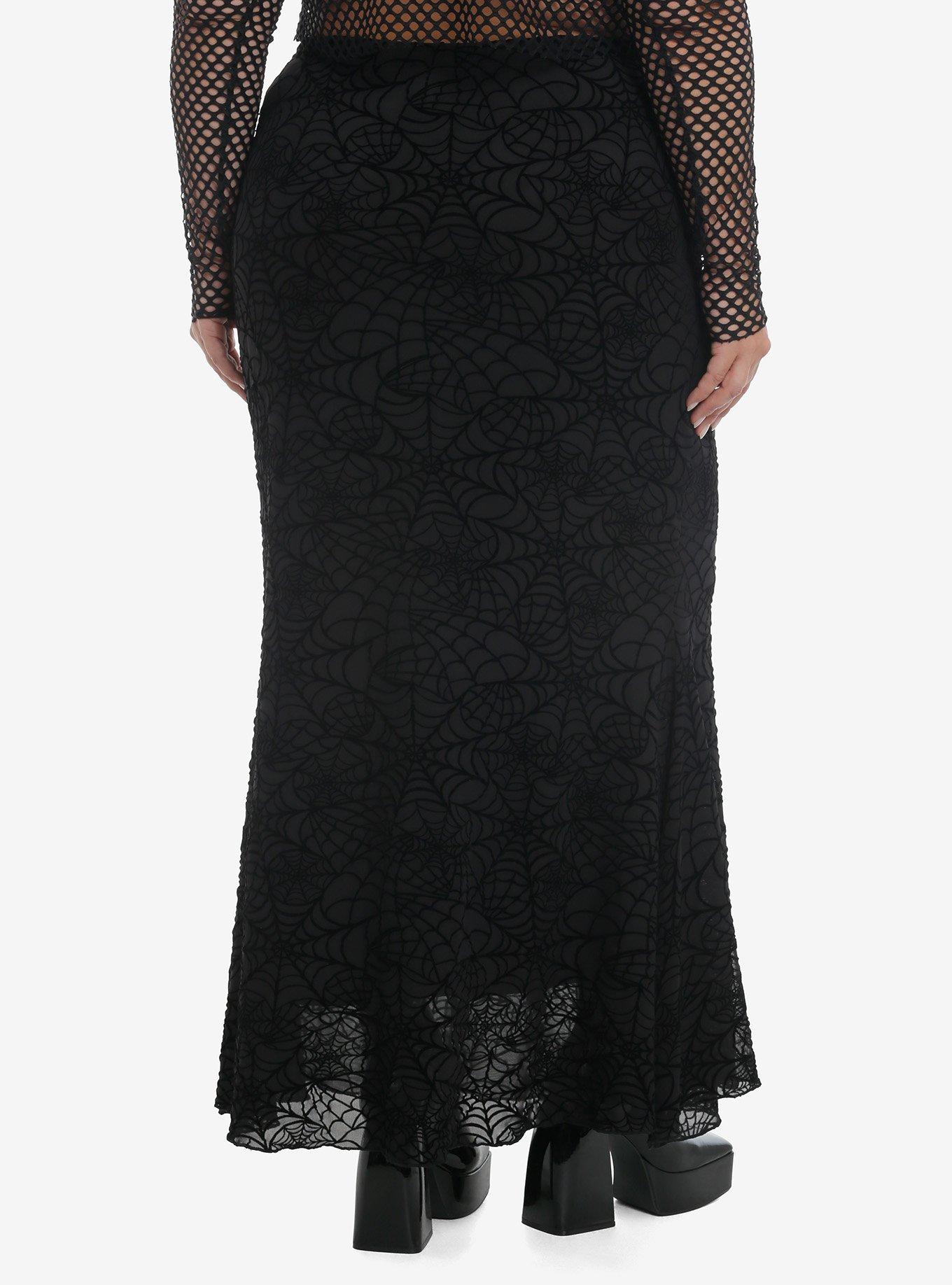 Cosmic Aura Black Velvet Spiderweb Maxi Mermaid Skirt Plus