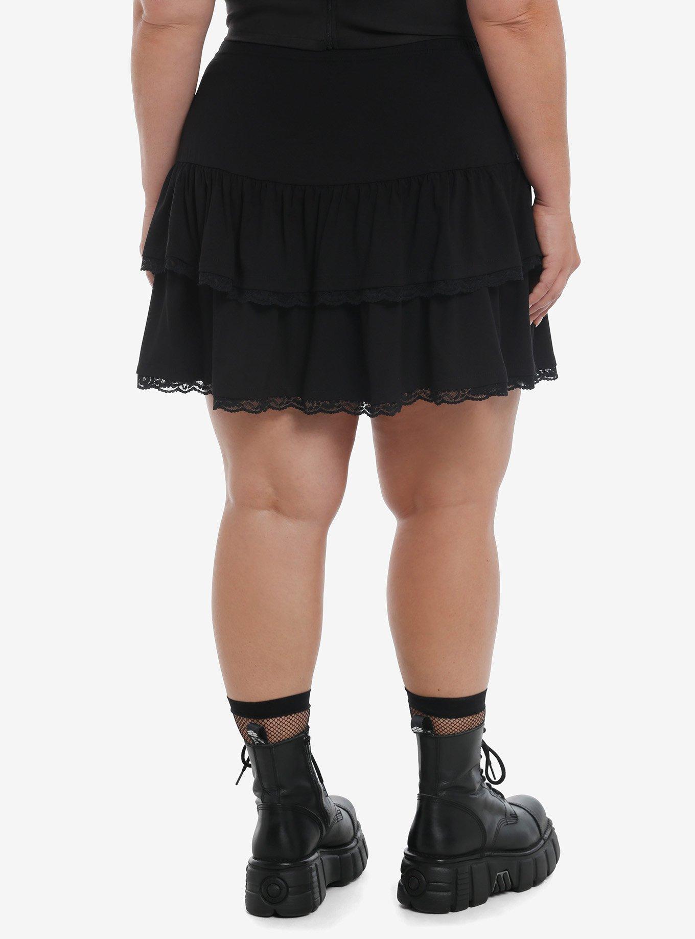Cosmic Aura Black Lace-Up Ruffle Tiered Skirt Plus Size, BLACK, alternate