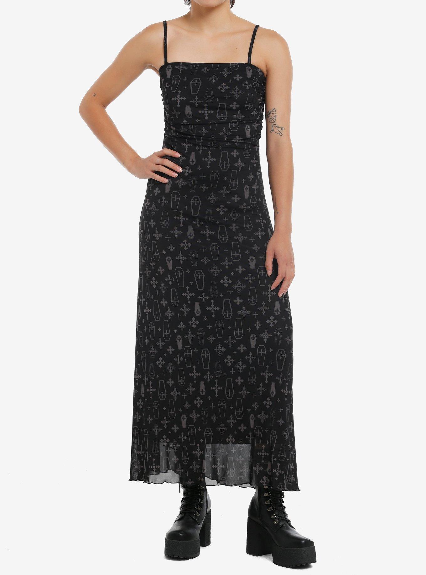 Cosmic Aura Coffin Cross Ruched Midaxi Dress, GREY, alternate