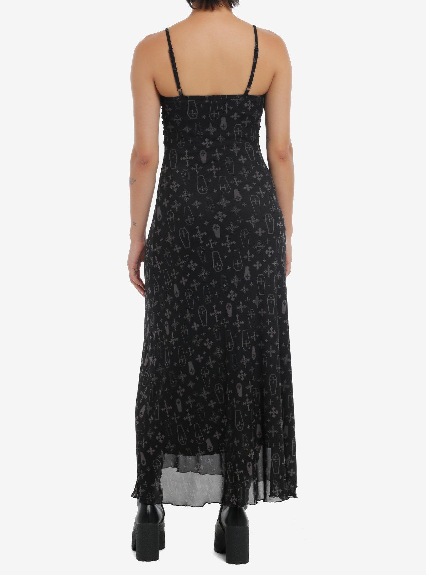 Cosmic Aura Coffin Cross Ruched Midaxi Dress, GREY, alternate