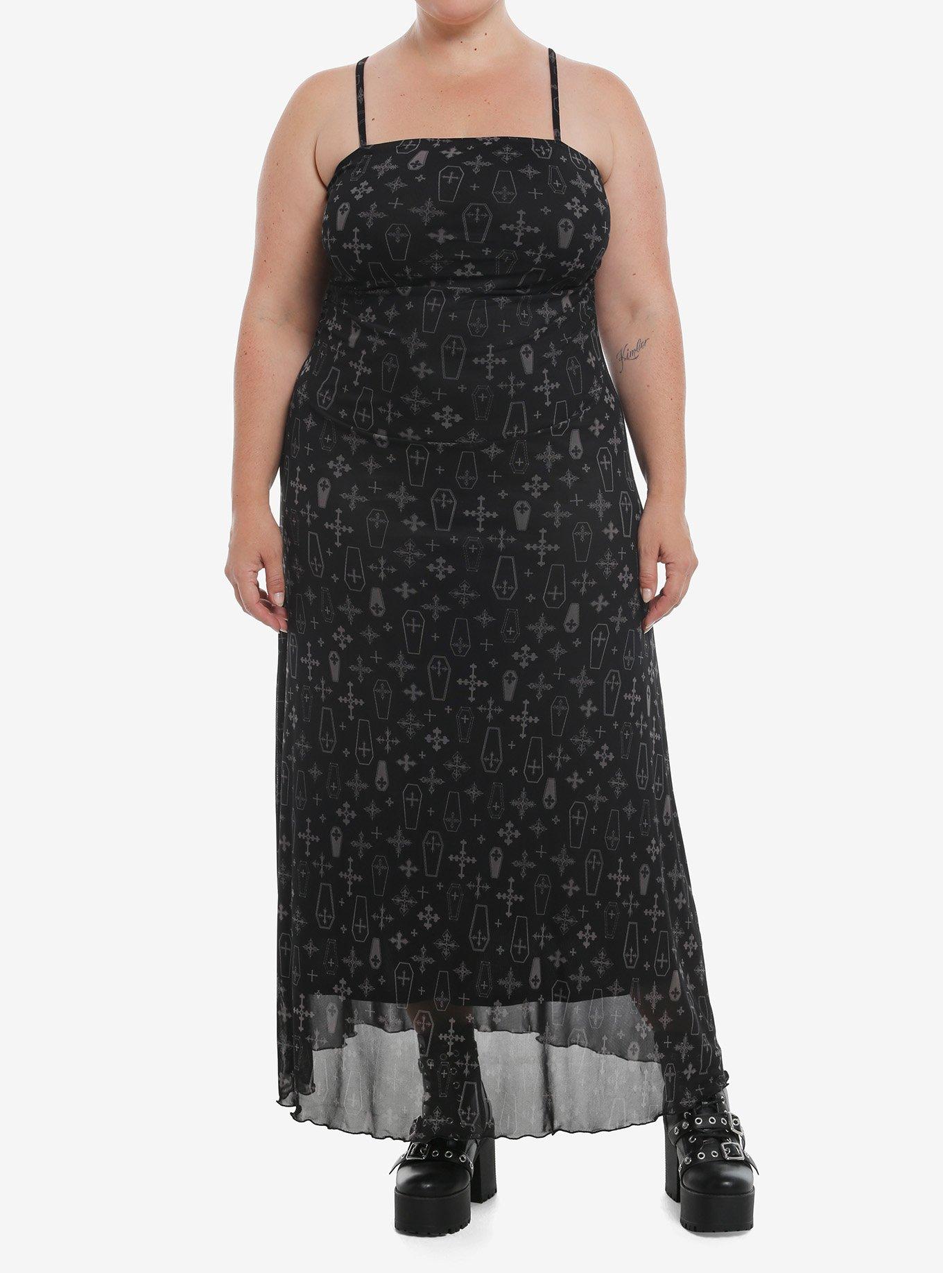 Cosmic Aura Coffin Cross Ruched Midaxi Dress Plus Size, , hi-res