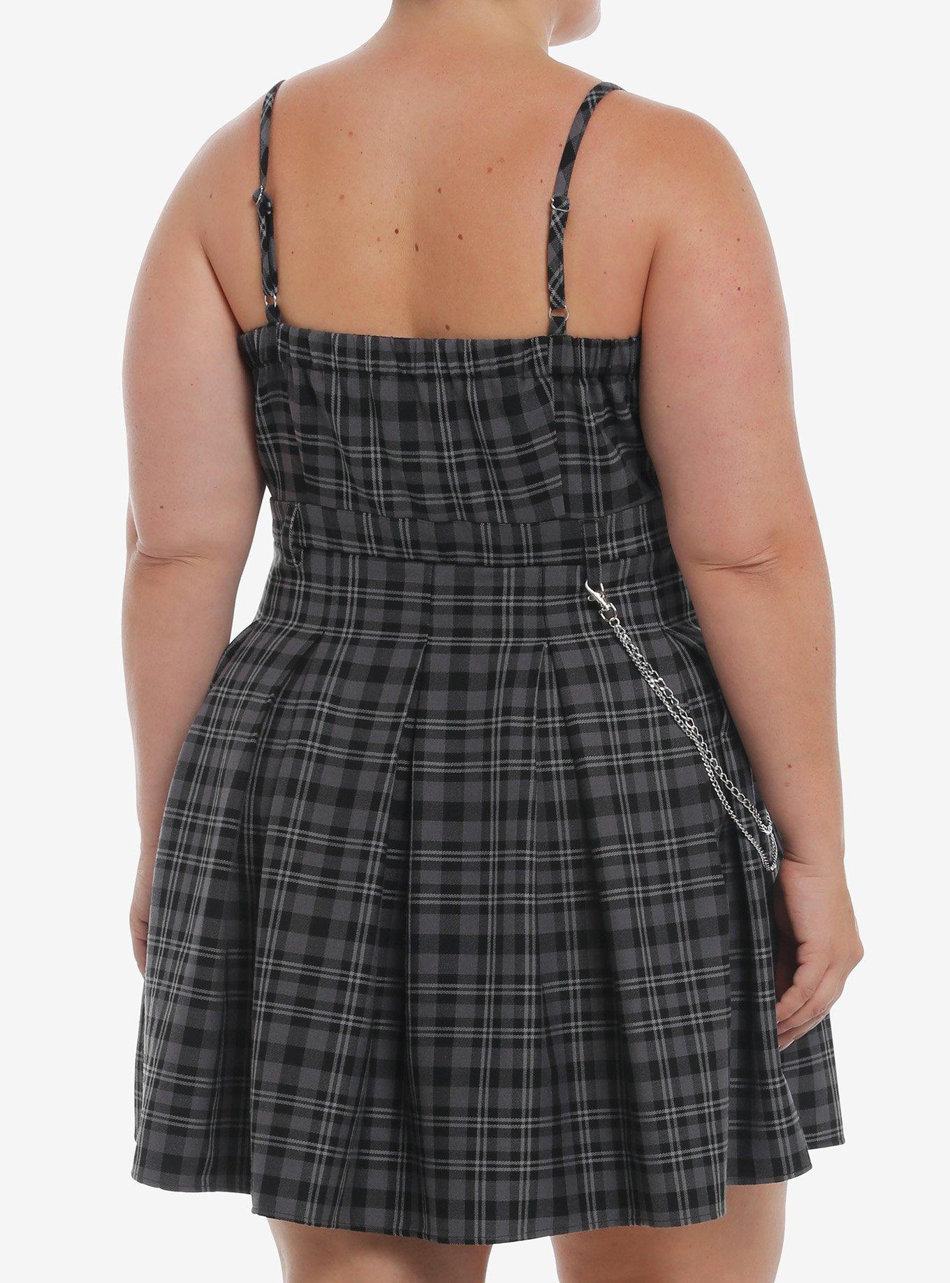 Social Collision Grey & Black Plaid Lace-Up Cami Dress Plus Size, BLACK, alternate