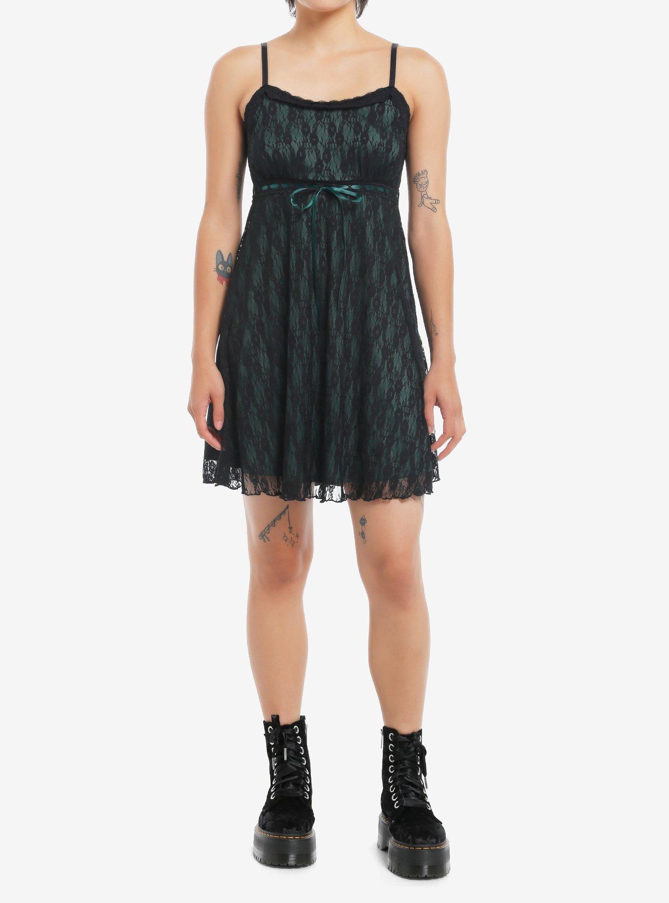 Social Collision Black & Green Lace Slip Dress, GREEN, alternate