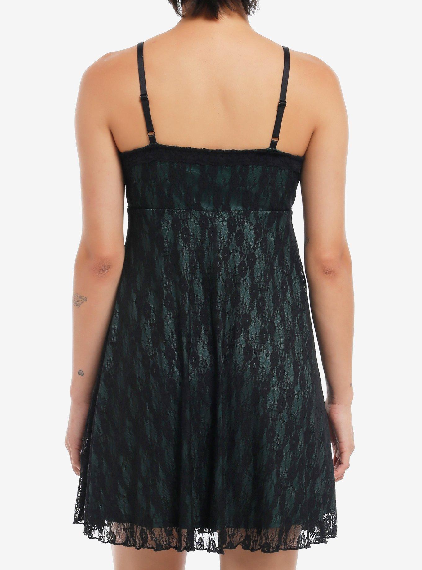 Social Collision Black & Green Lace Slip Dress, GREEN, alternate