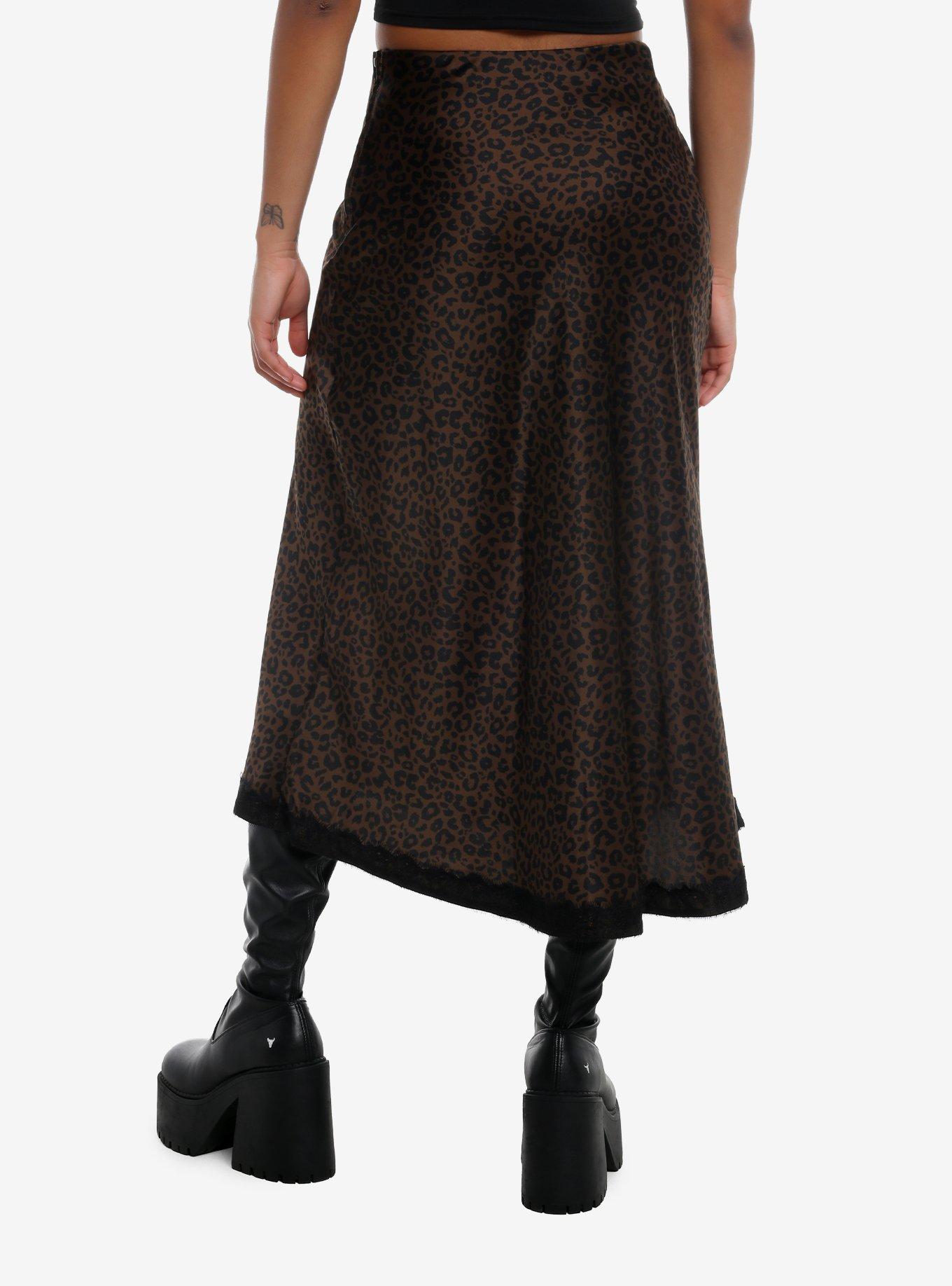 Social Collision Leopard Black Lace Silk Midi Skirt