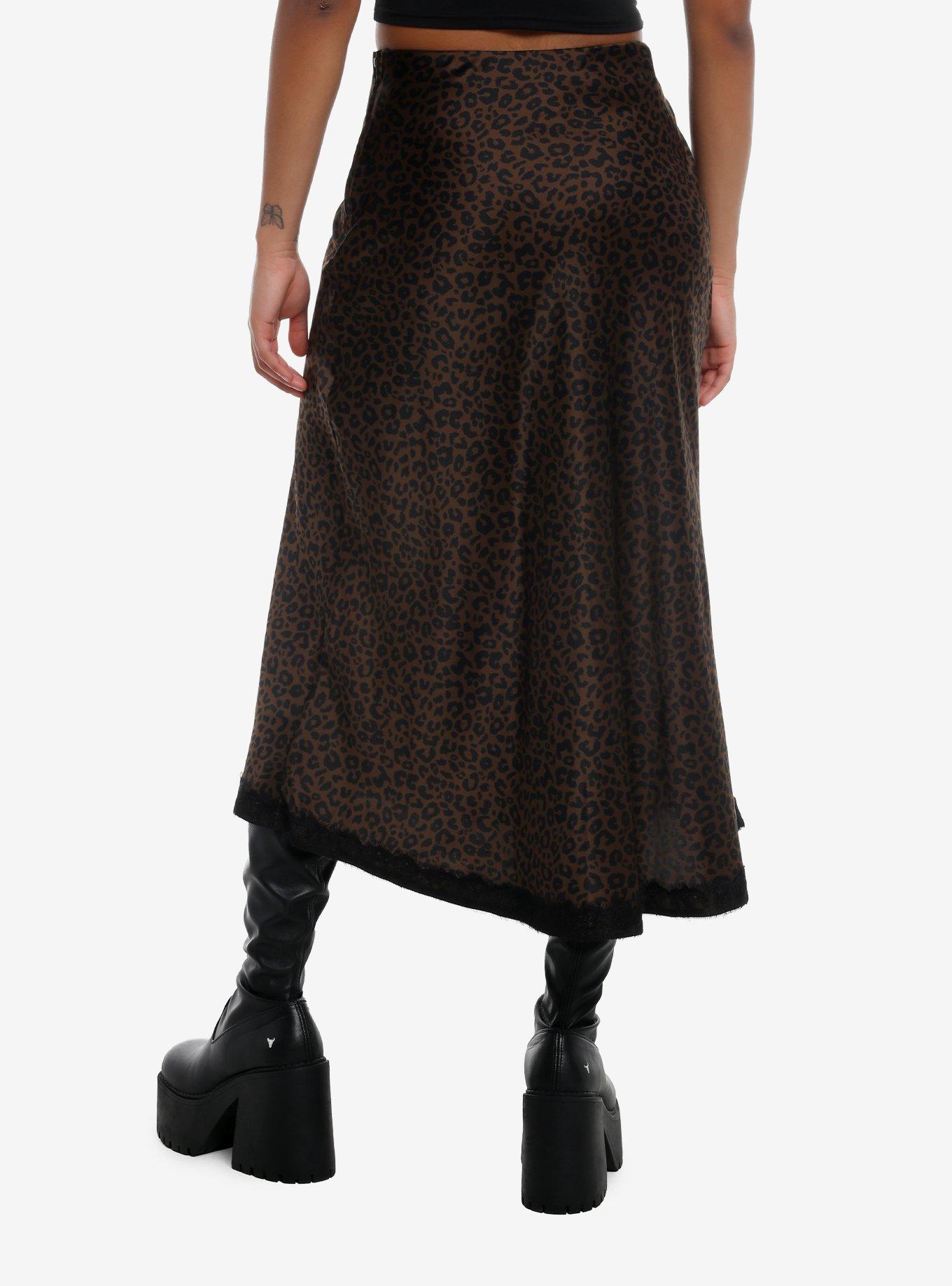 Social Collision Leopard Black Lace Silk Midi Skirt, , hi-res